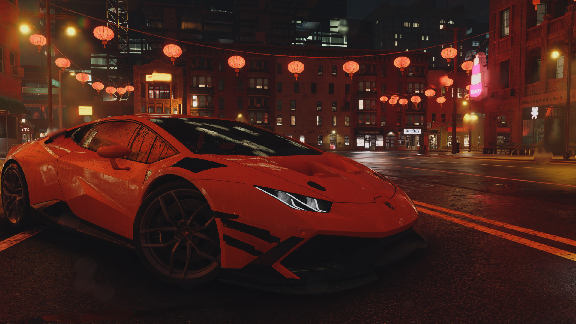 Need for Speed Unbound: Red Lamborghini on a Rainy City Street HD Wallpaper