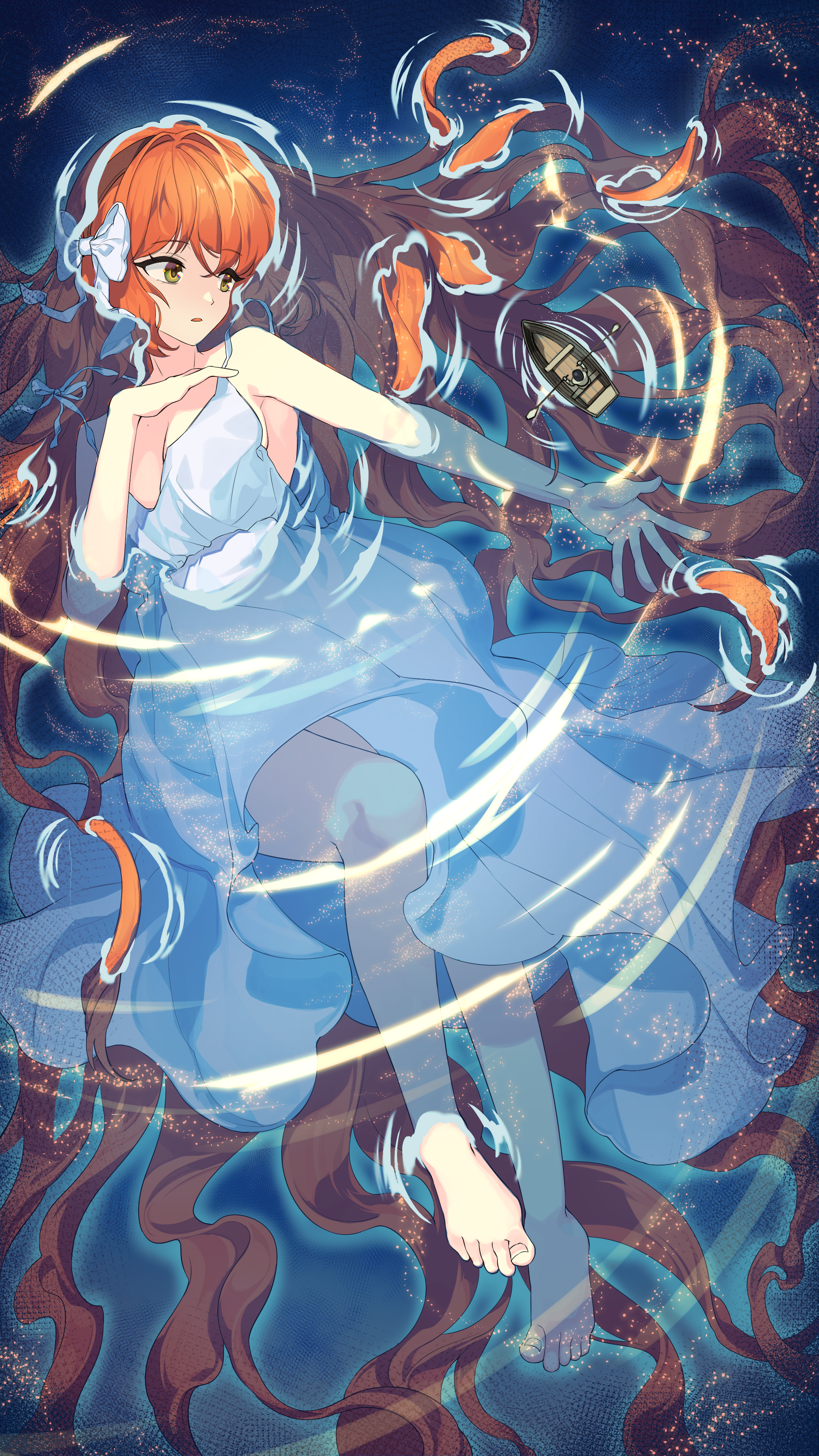 Ishmael in water with a boat and flowing hair HD Phone Wallpaper
