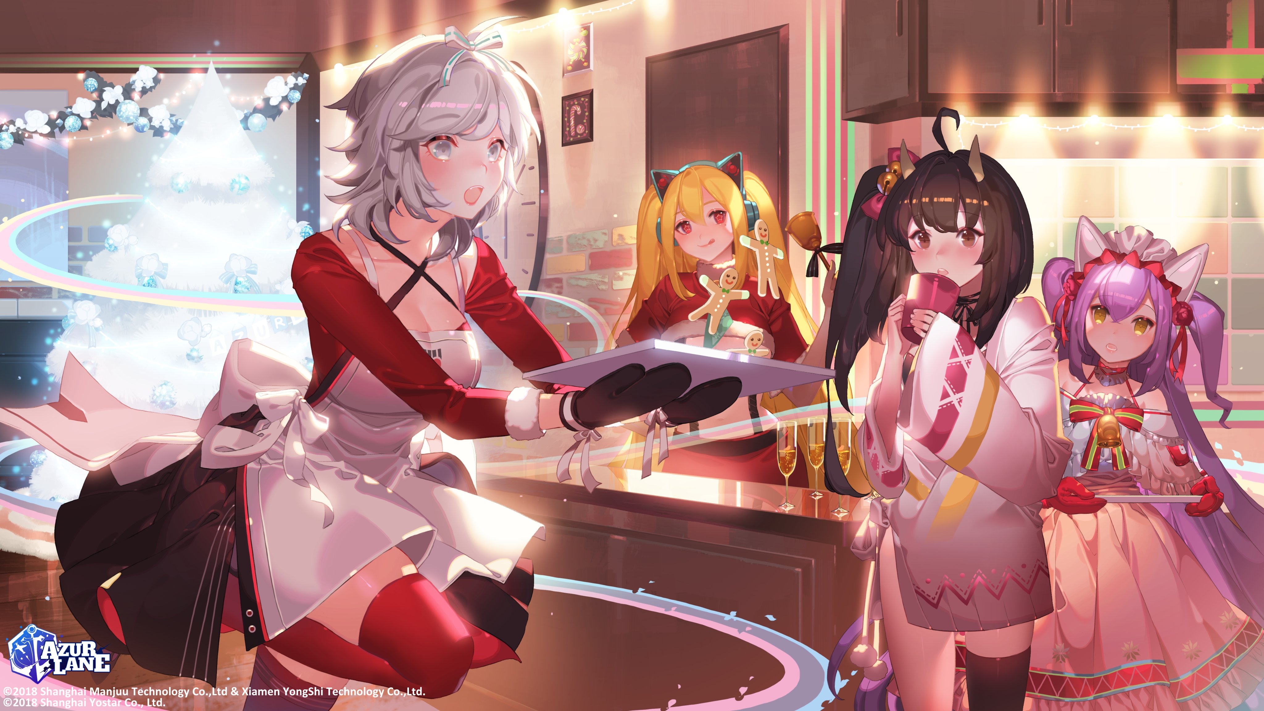 Azur Lane characters baking and celebrating Christmas HD Wallpaper