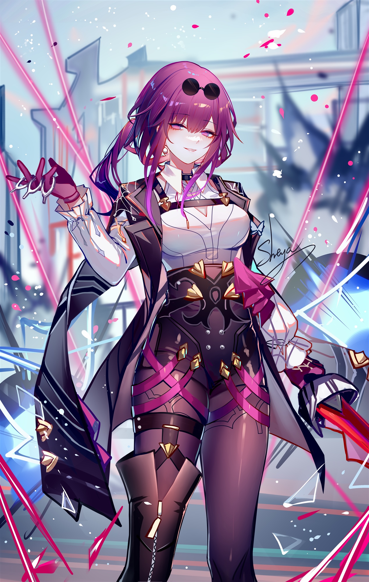 Kafka from Honkai: Star Rail smiling with purple hair HD Phone Wallpaper