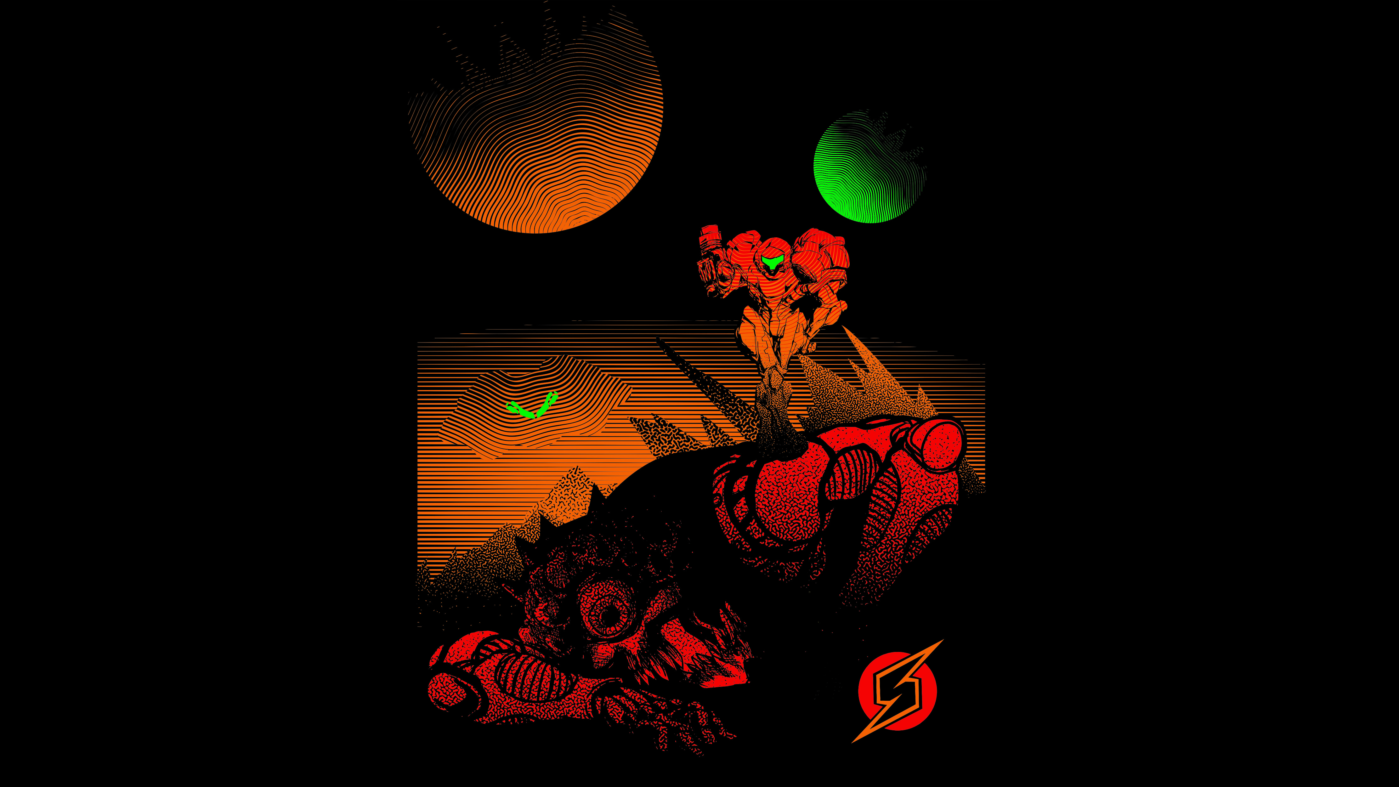 Samus Aran and Mother Brain on a dark planet HD Wallpaper