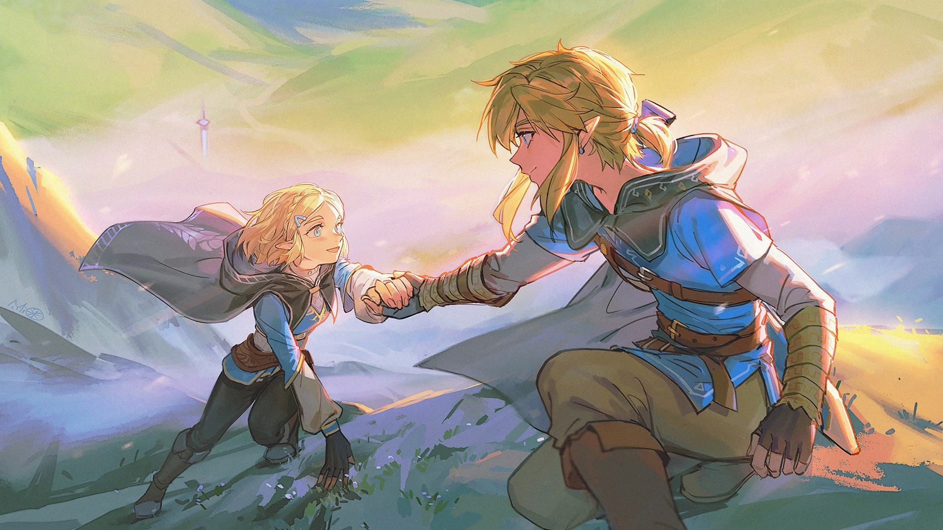 Link and Zelda in The Legend of Zelda: Tears of the Kingdom HD Wallpaper
