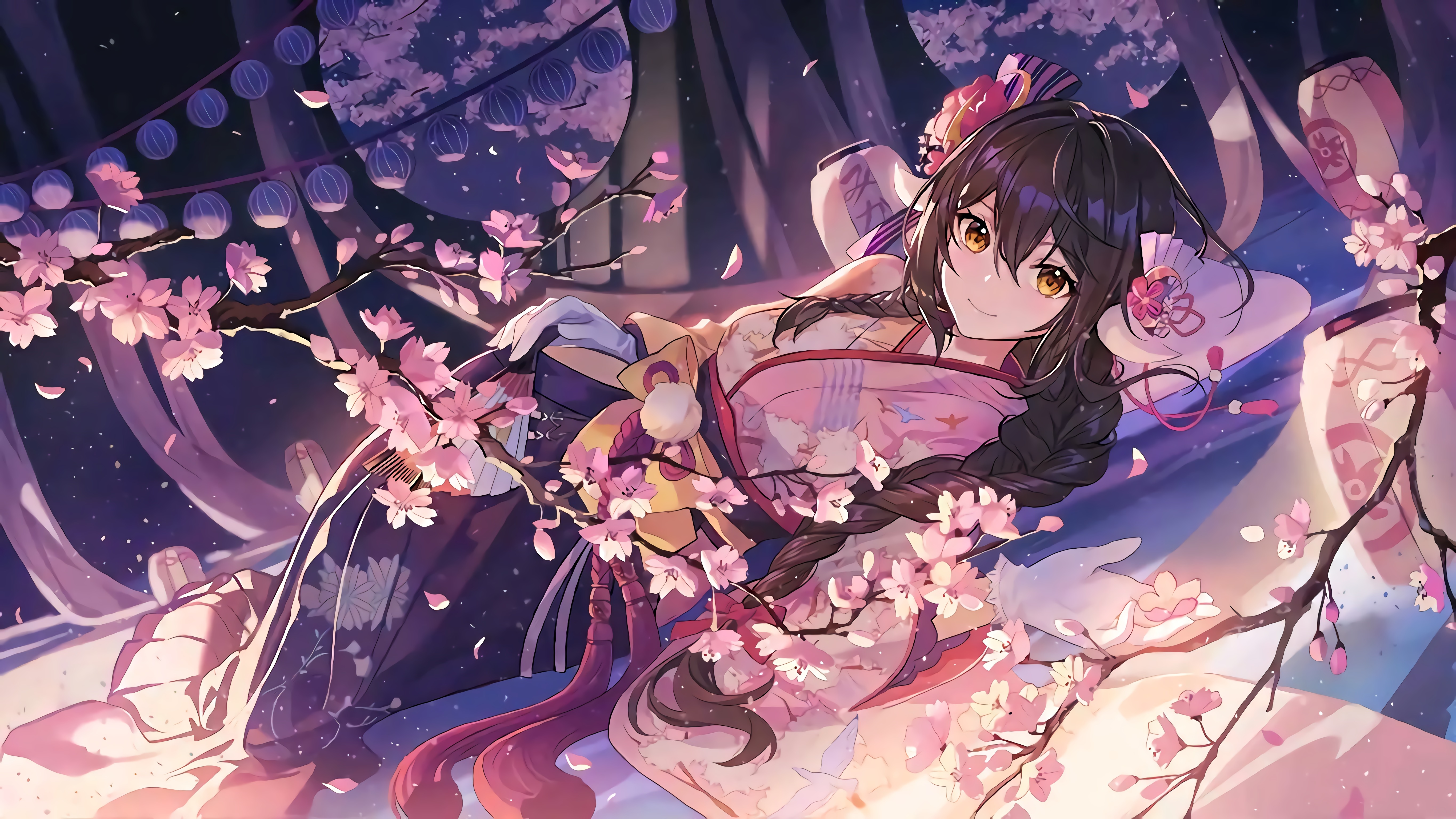 Mikasa in Kimono with Cherry Blossoms HD Wallpaper