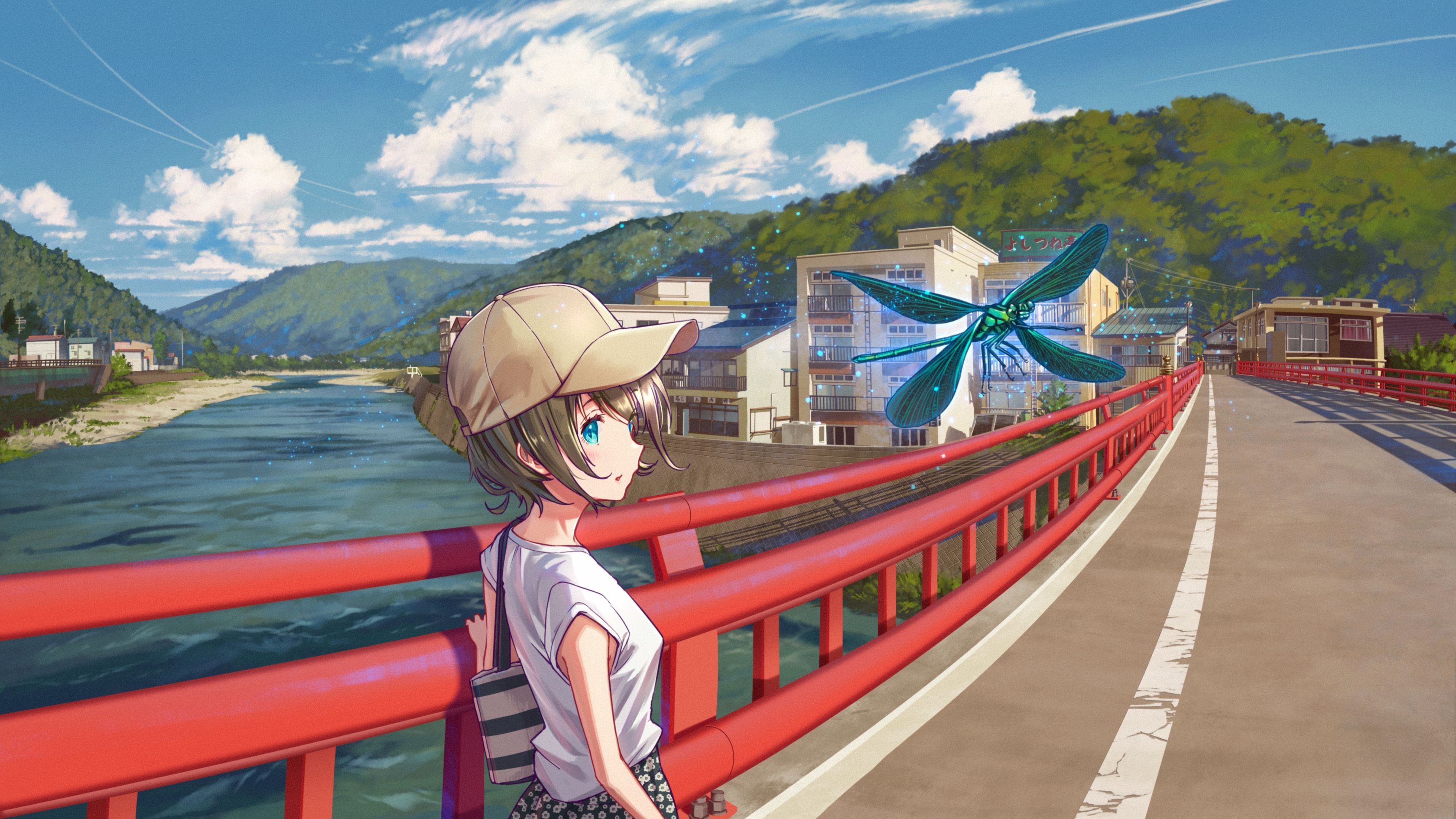 Girl on a bridge with a dragonfly HD Wallpaper