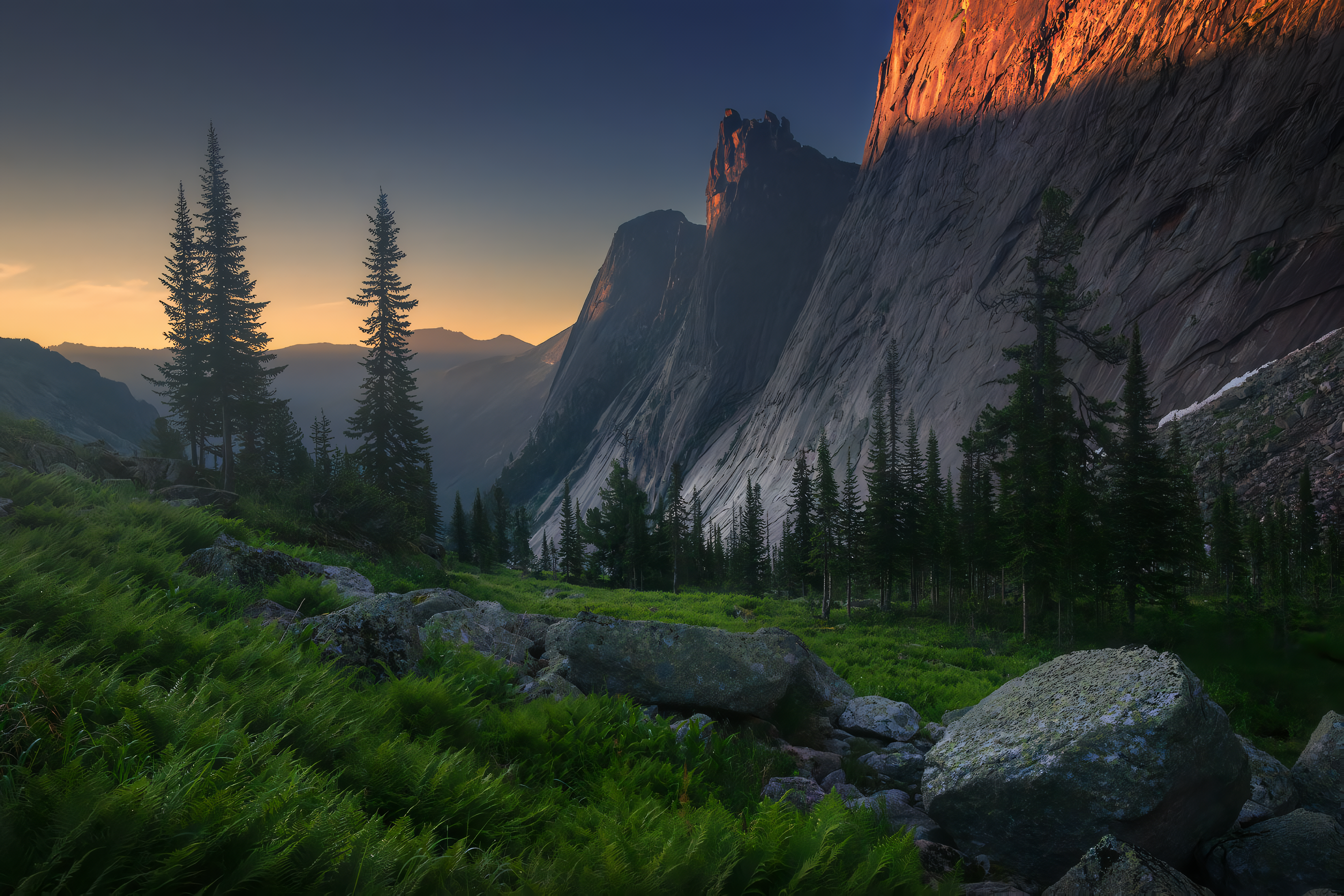 Sunset over mountains and forest in Russia HD Wallpaper