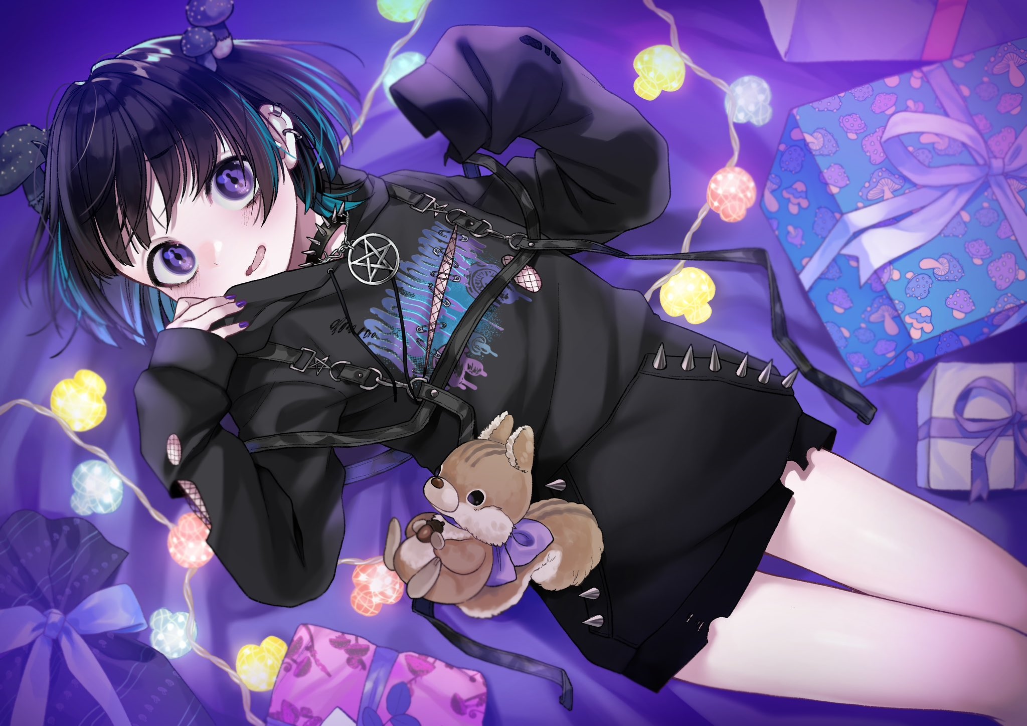 Virtual YouTuber with plush squirrel and presents HD Wallpaper