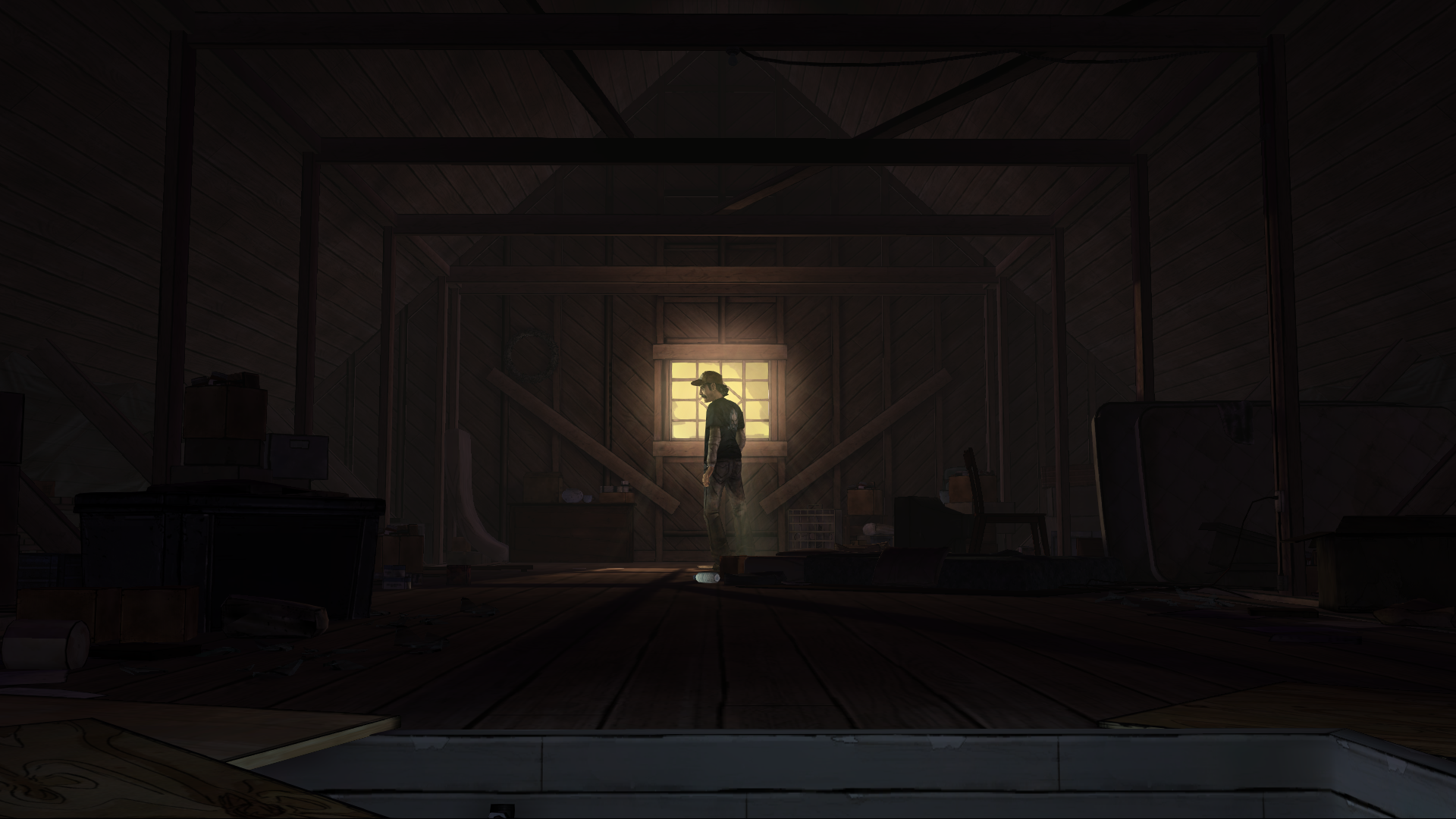 Kenny in a dimly lit attic in The Walking Dead HD Wallpaper