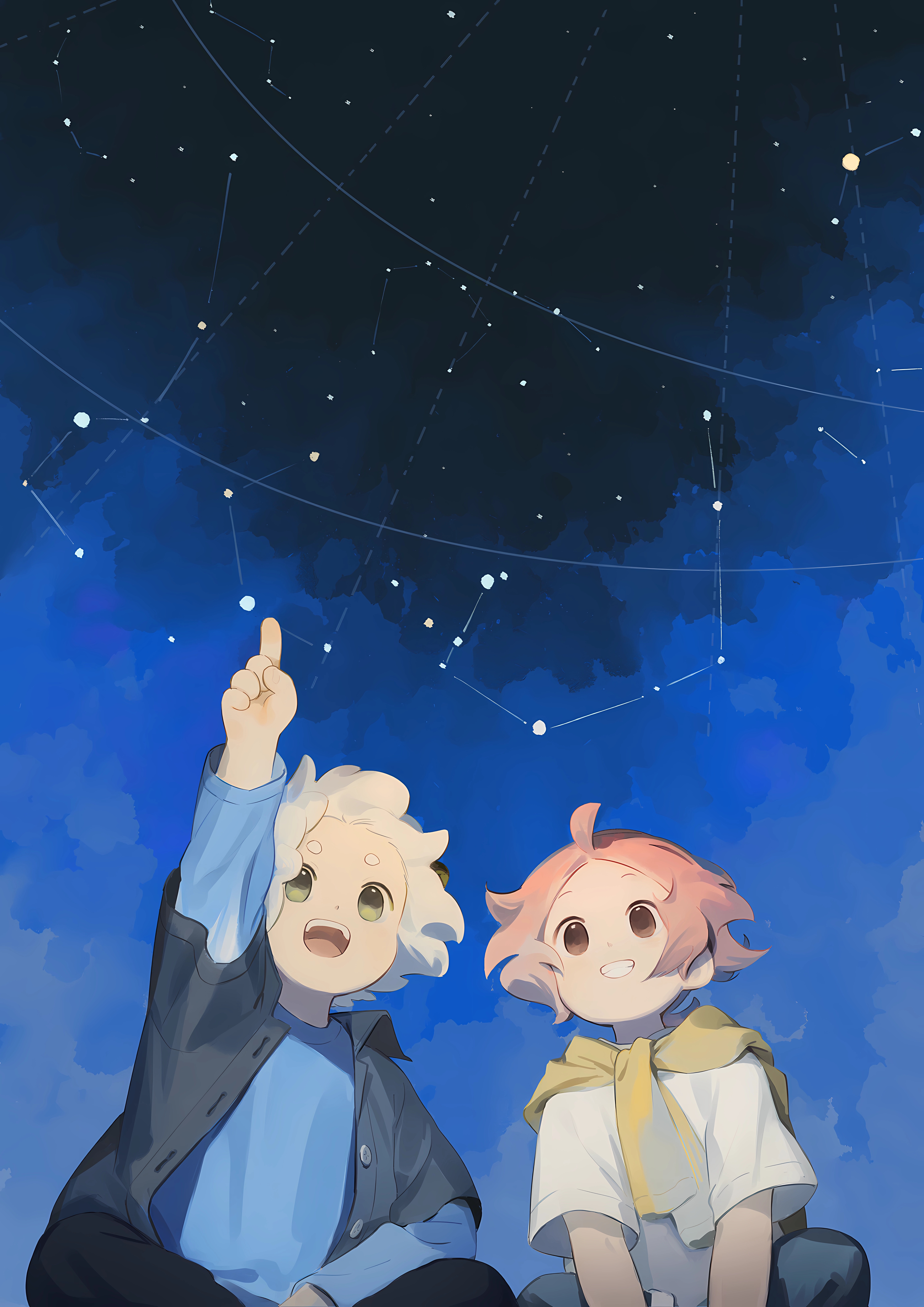 Anime boys looking at stars HD Phone Wallpaper