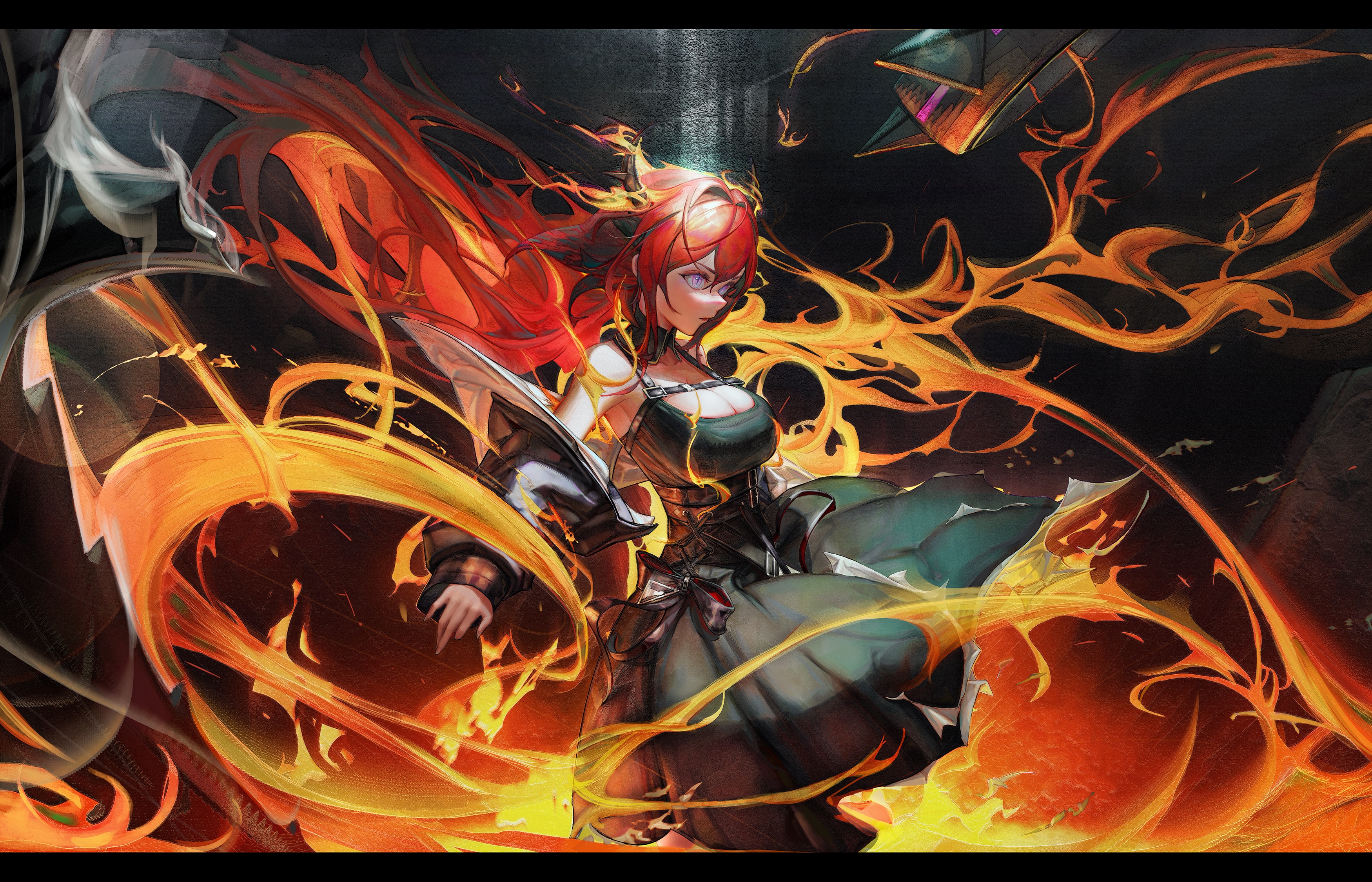 Surtr from Arknights surrounded by fire HD Wallpaper