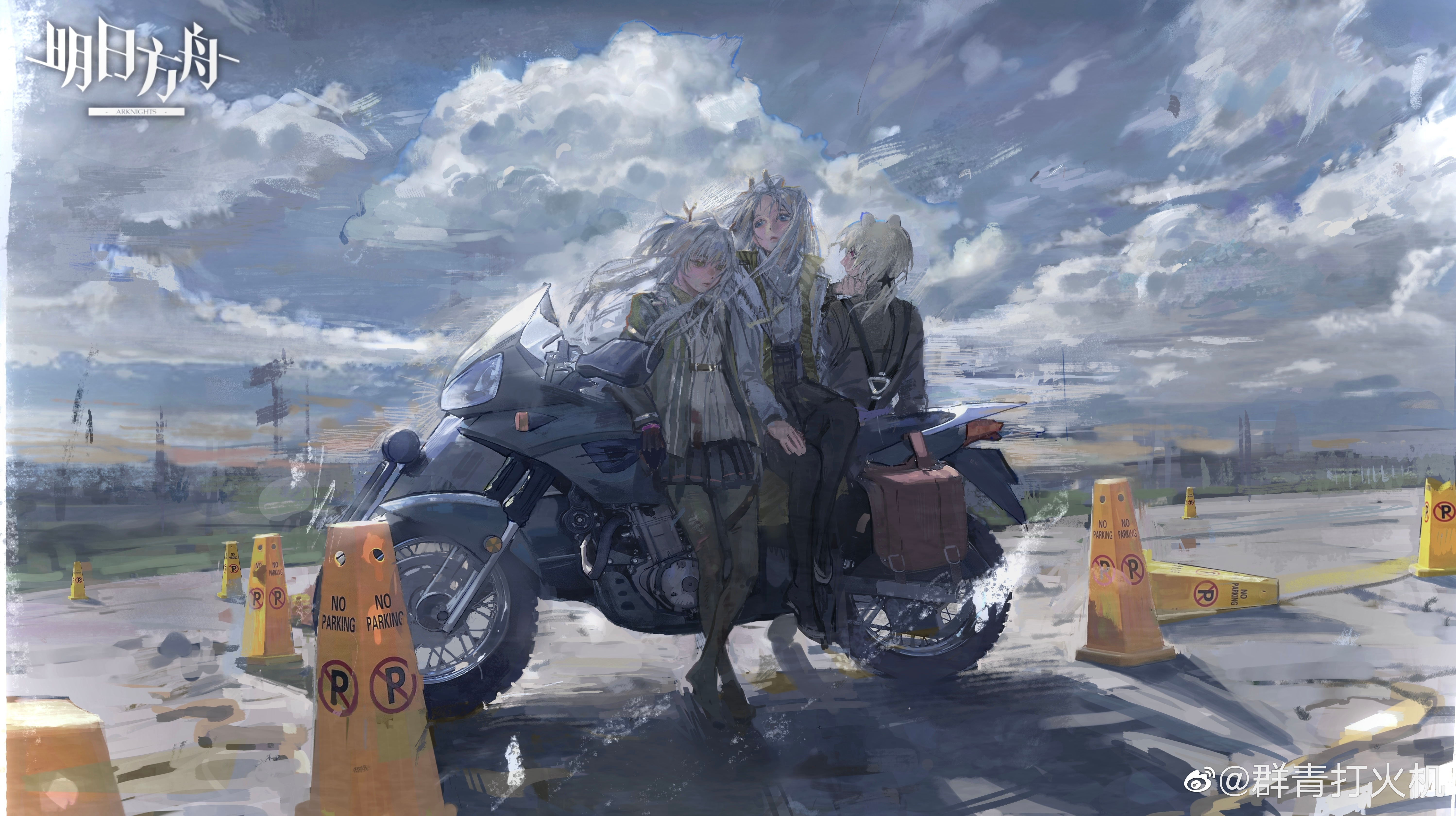 Arknights characters on a motorcycle HD Wallpaper