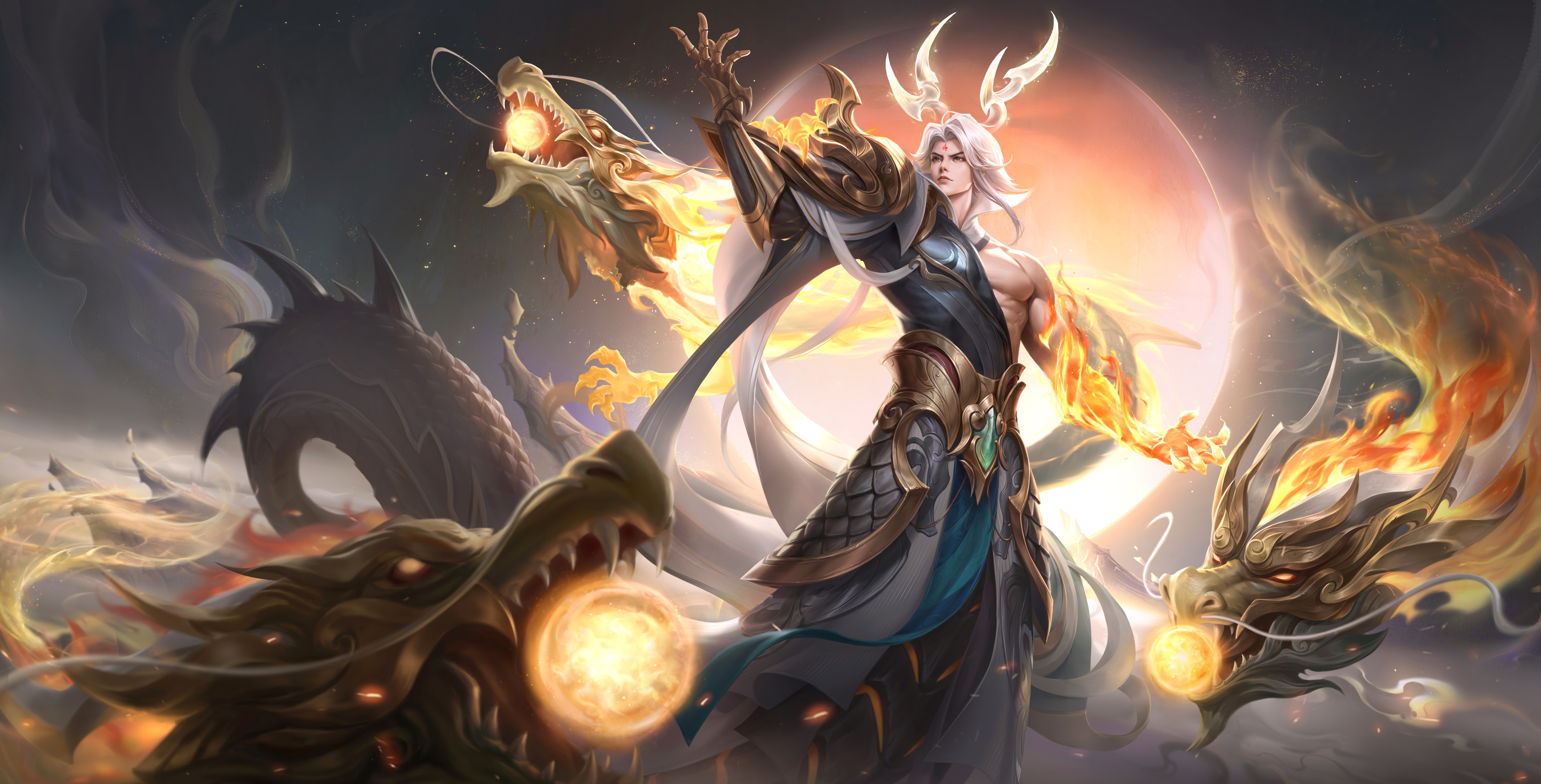 4K Honor of Kings character with dragons and fire HD Wallpaper