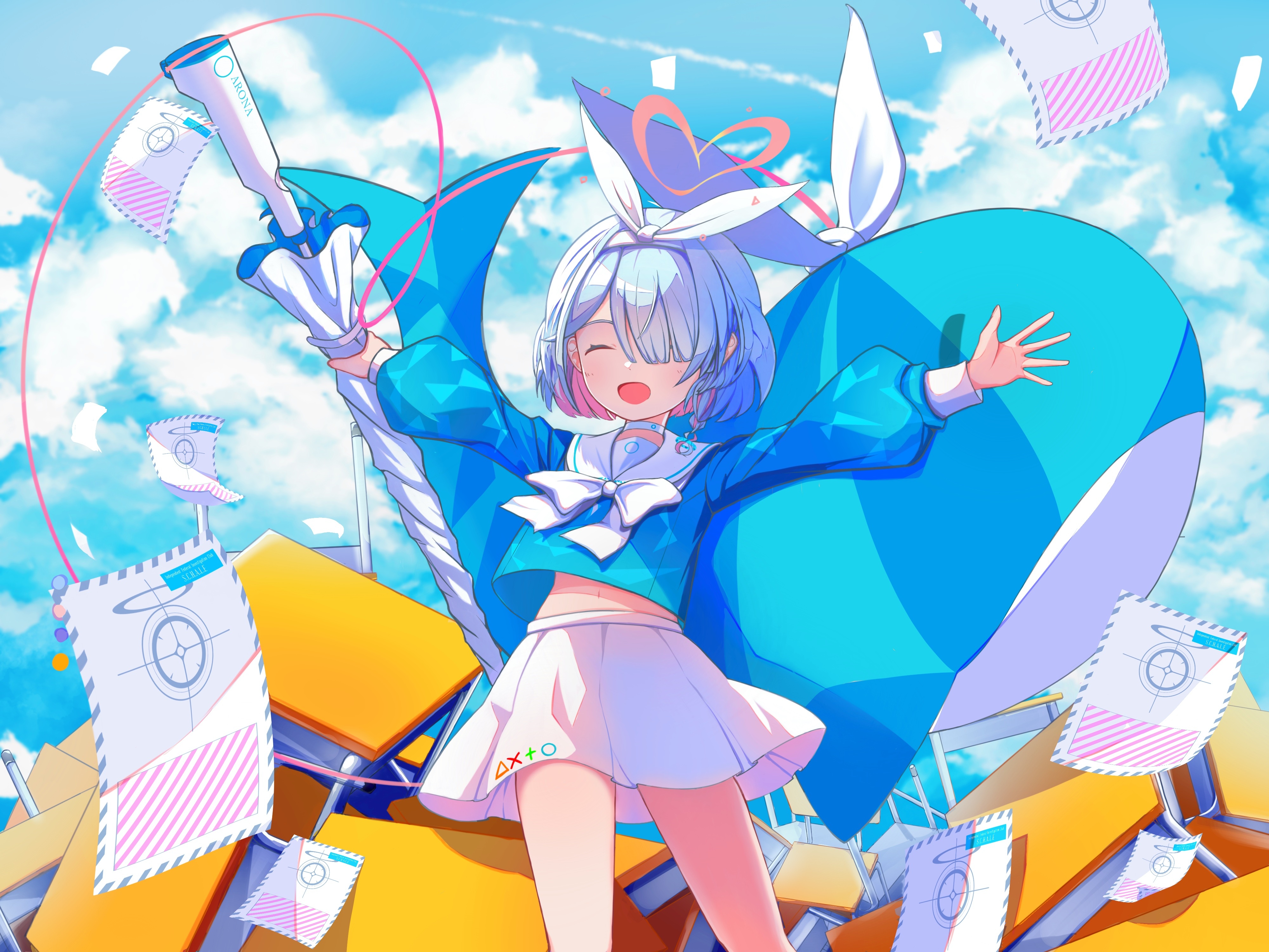 Arona with an umbrella in Blue Archive HD Wallpaper
