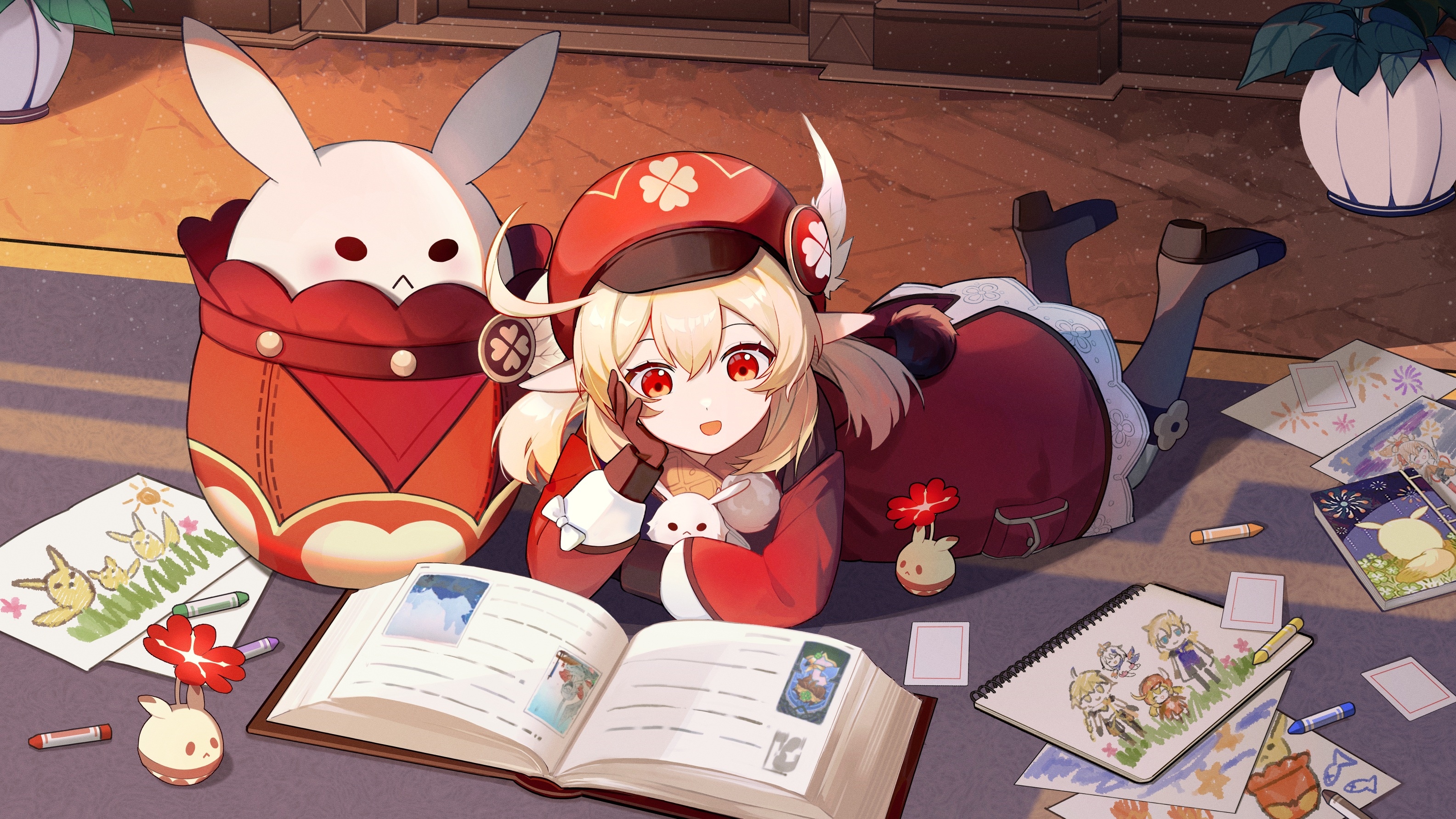 Klee from Genshin Impact drawing with a plush toy HD Wallpaper