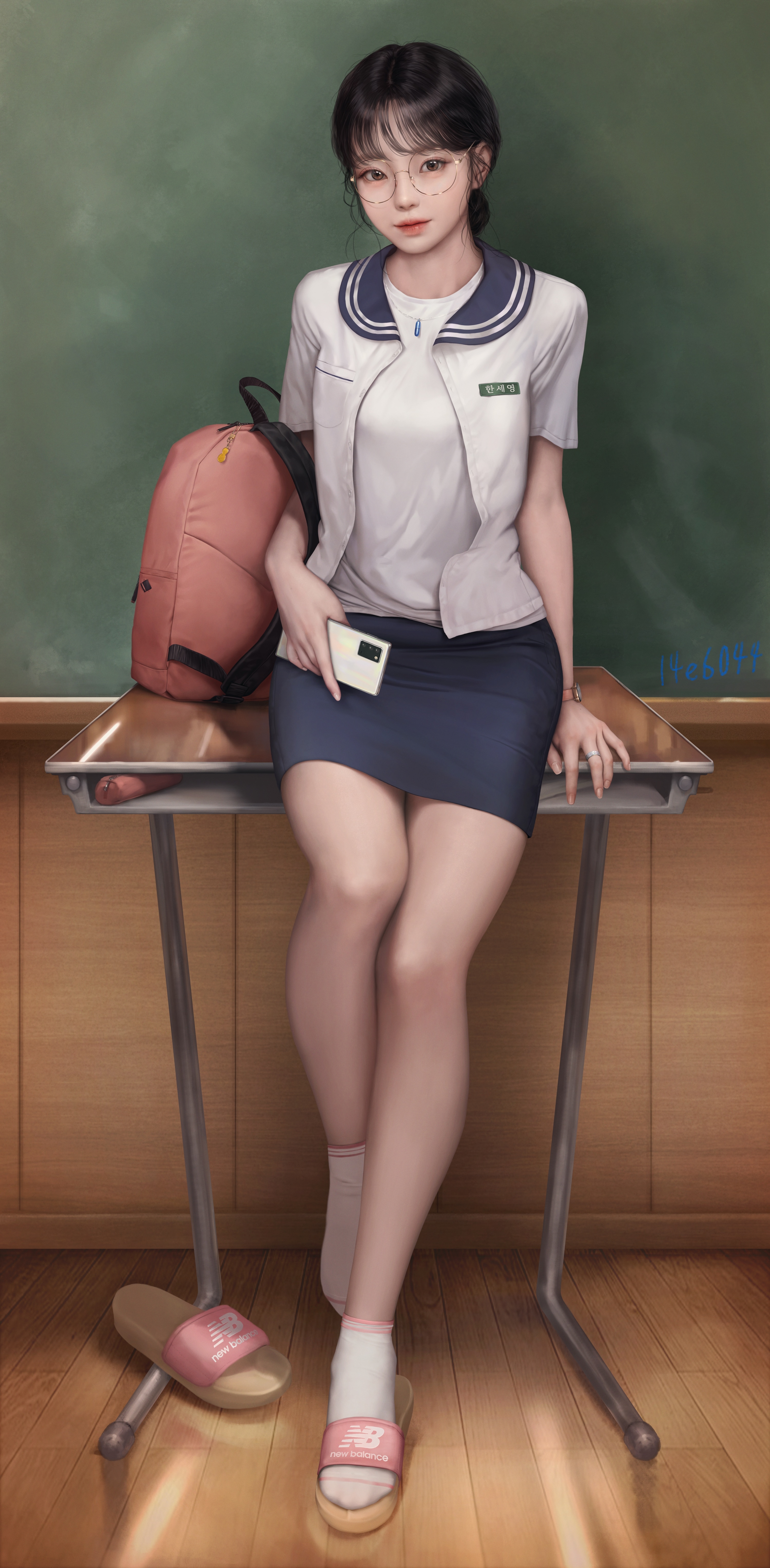 Schoolgirl with glasses and backpack by Yong Jun Park HD Phone Wallpaper