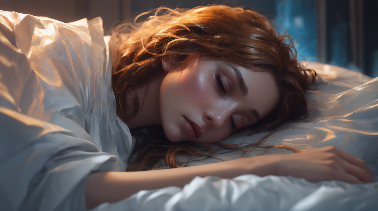 Woman sleeping peacefully on a white bed HD Wallpaper
