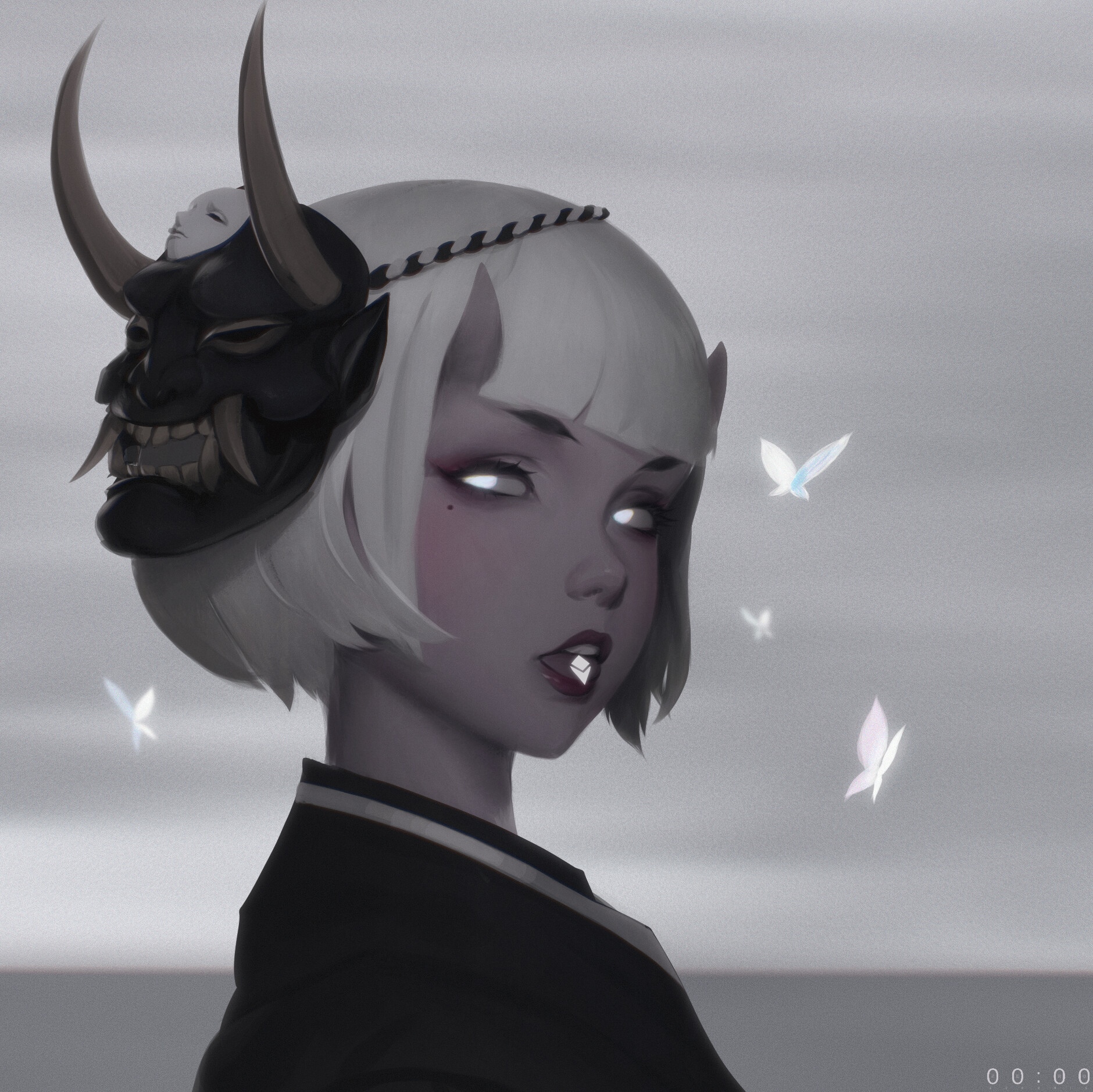 Woman with a demon mask and glowing eyes HD Wallpaper