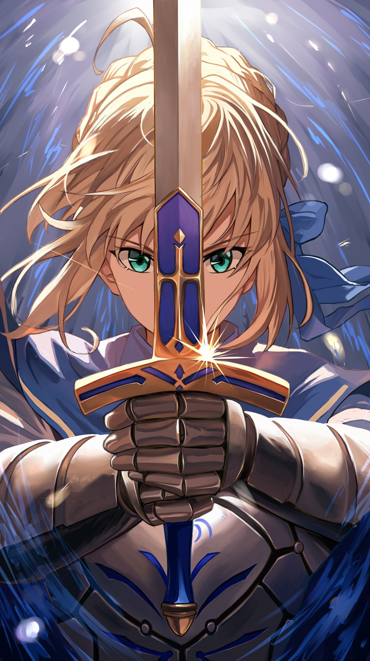 Saber from Fate series holding Excalibur HD Phone Wallpaper