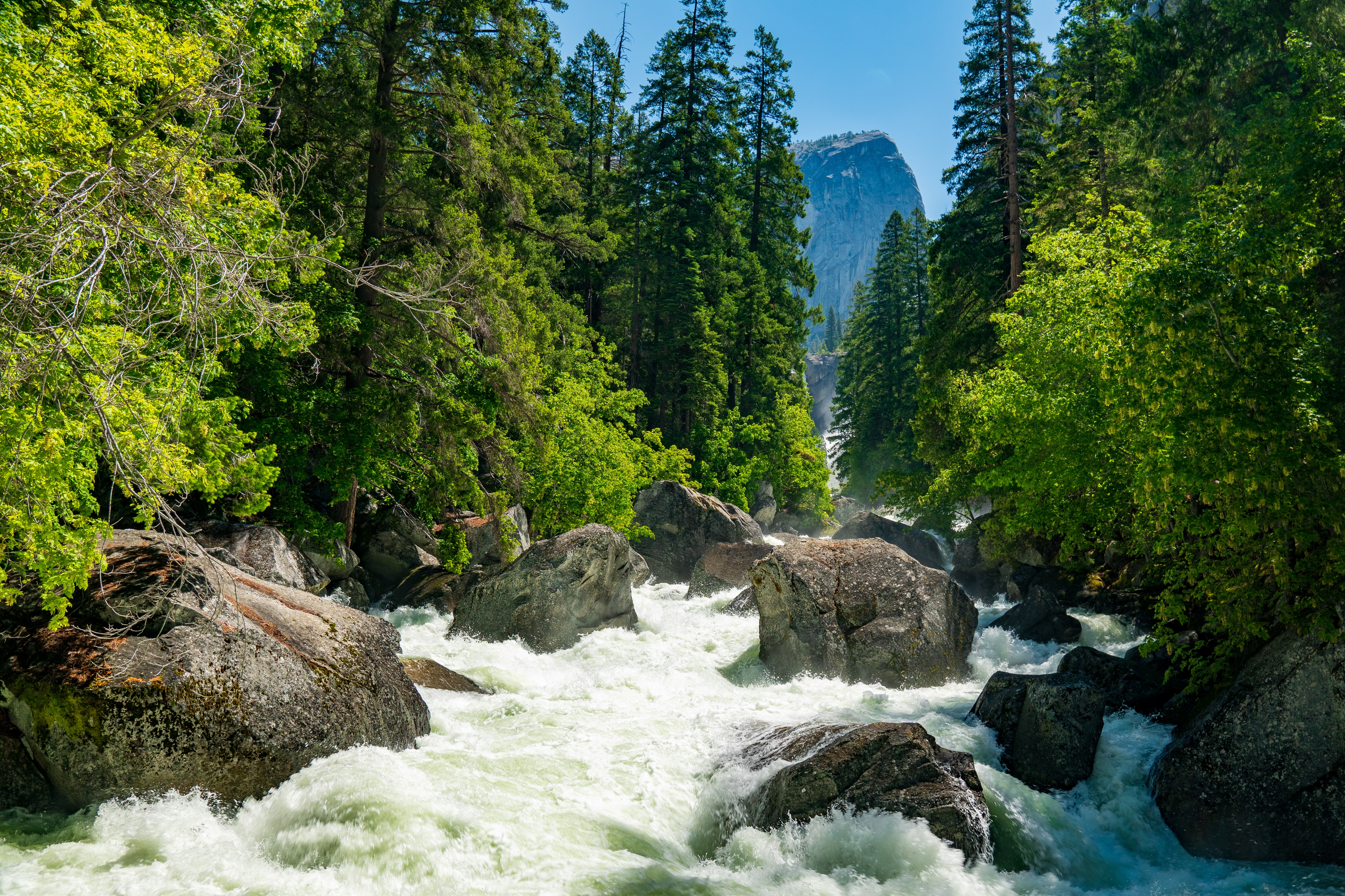 Yosemite National Park River with Waterfall and Mountain HD Wallpaper