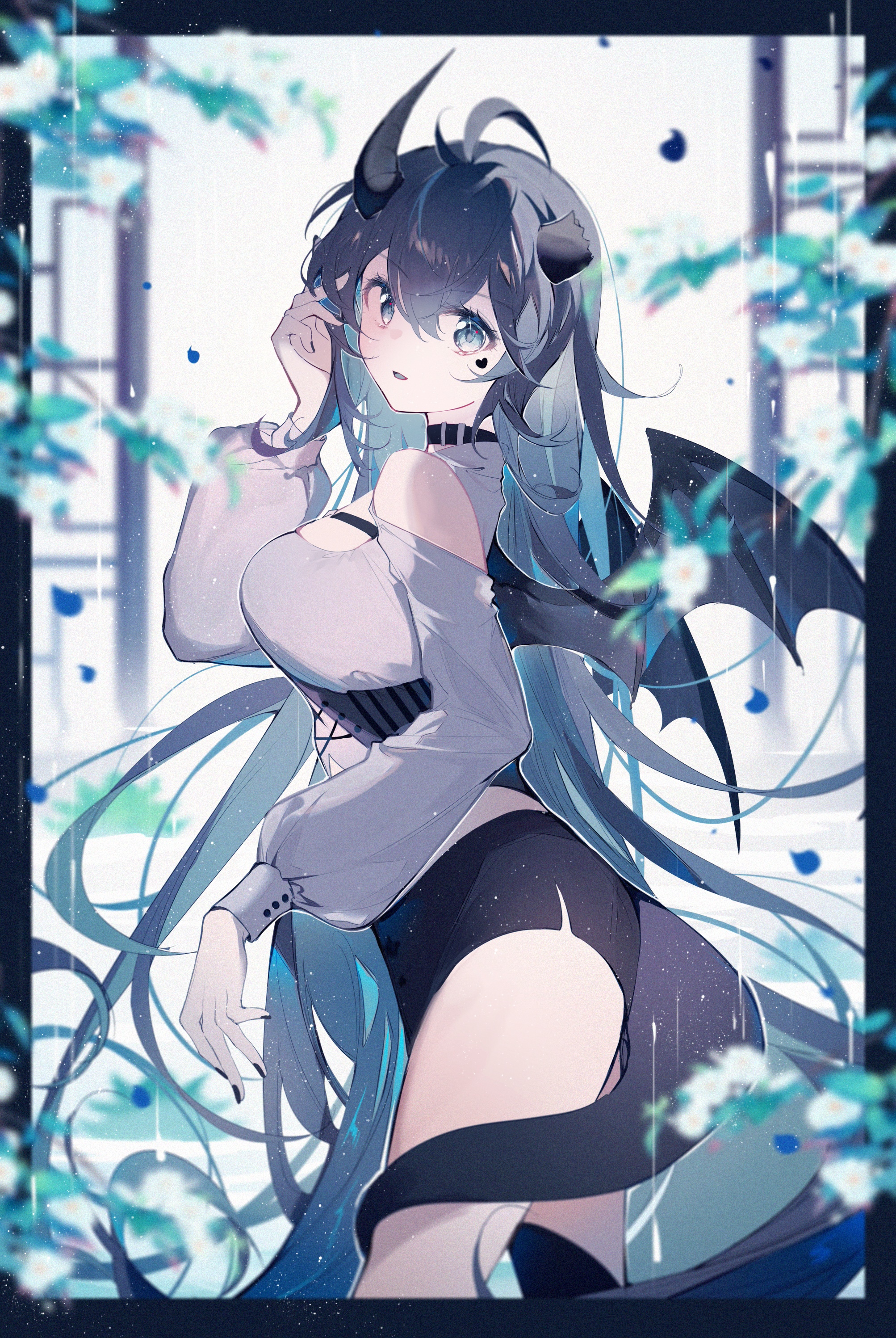 Anime girl with horns and wings HD Phone Wallpaper