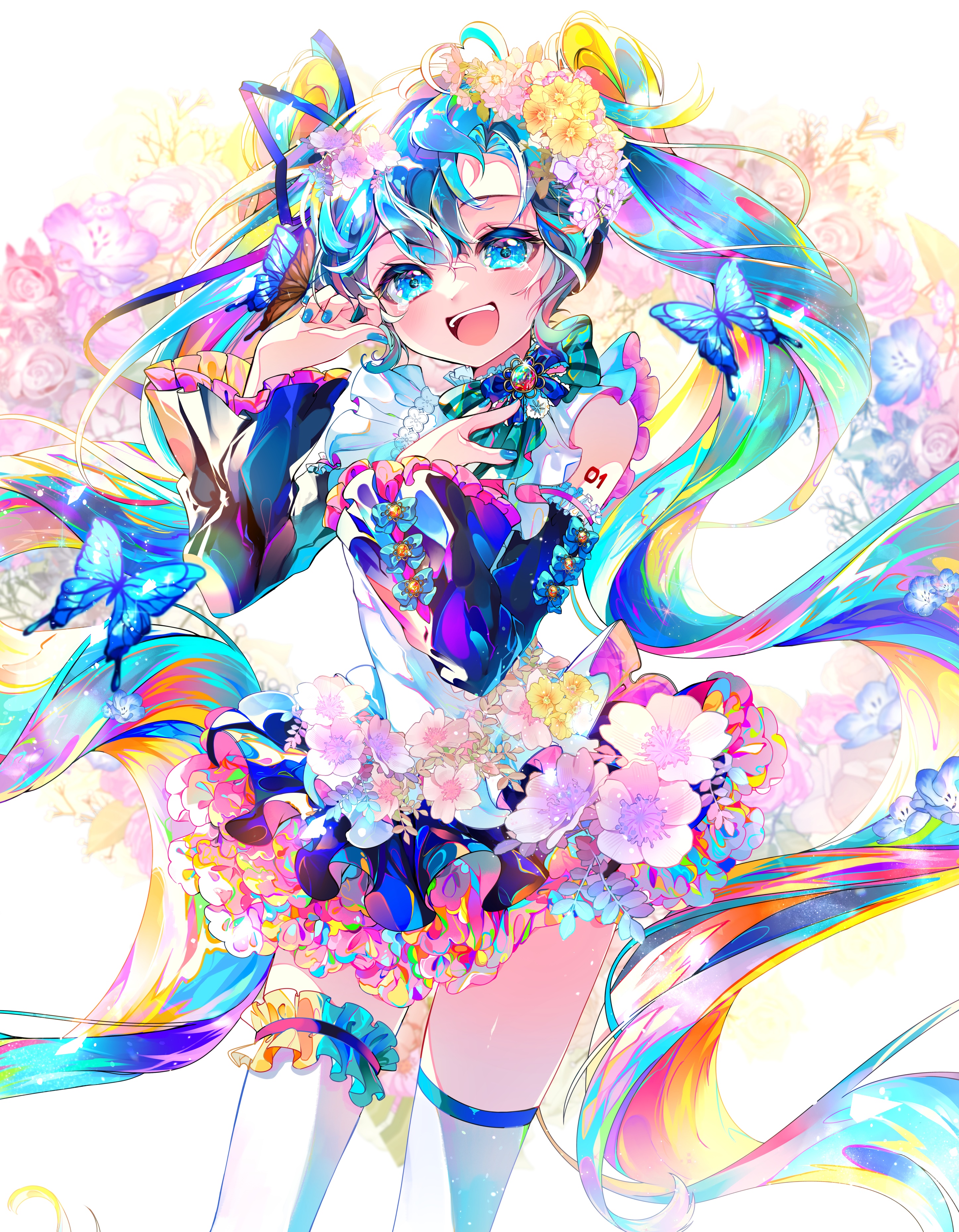 Hatsune Miku with Flowers and Butterflies HD Phone Wallpaper