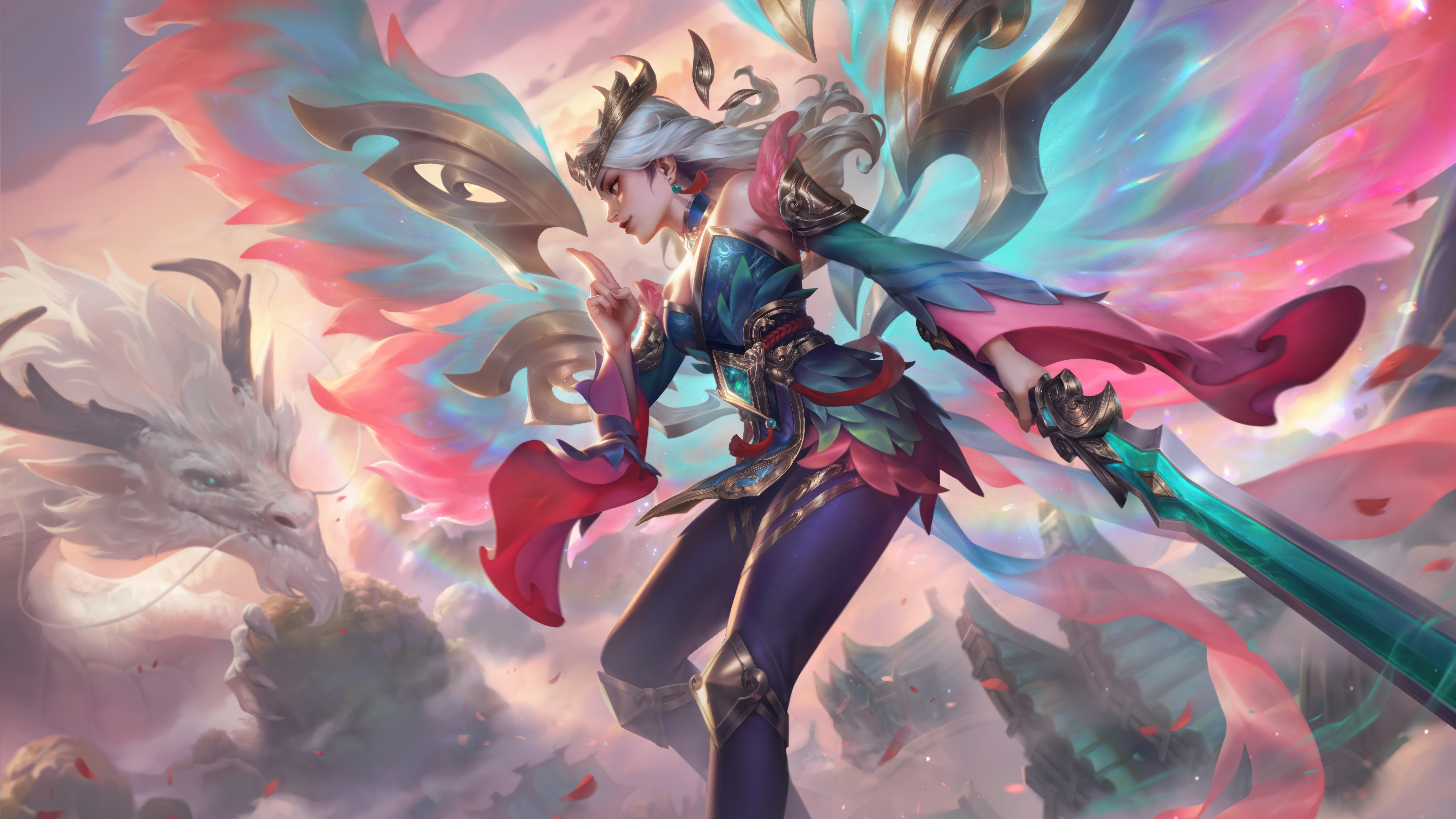 4K Kayle with Dragon and Rainbow Wings HD Wallpaper