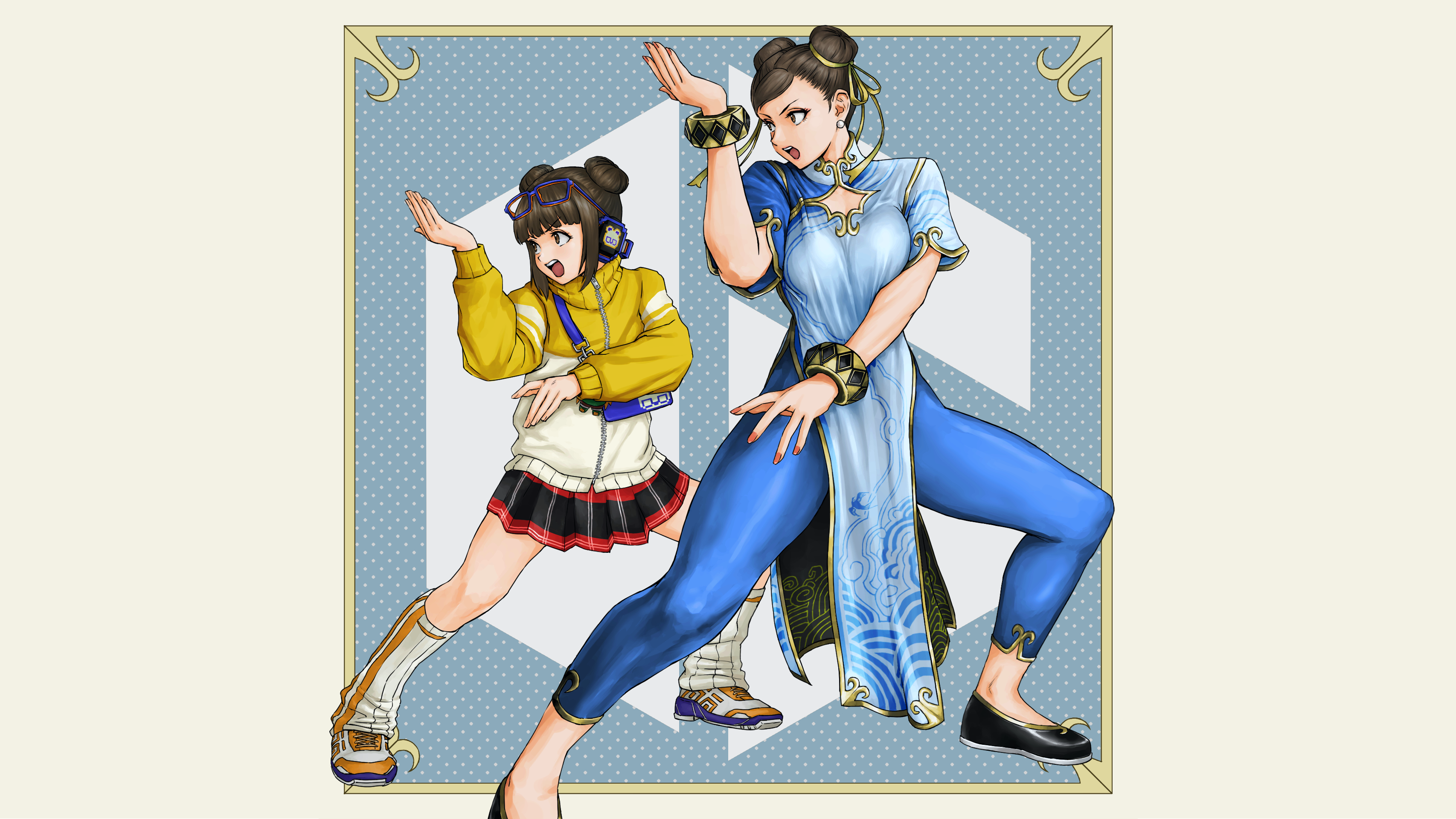 Chun-Li and a young woman in casual attire HD Wallpaper