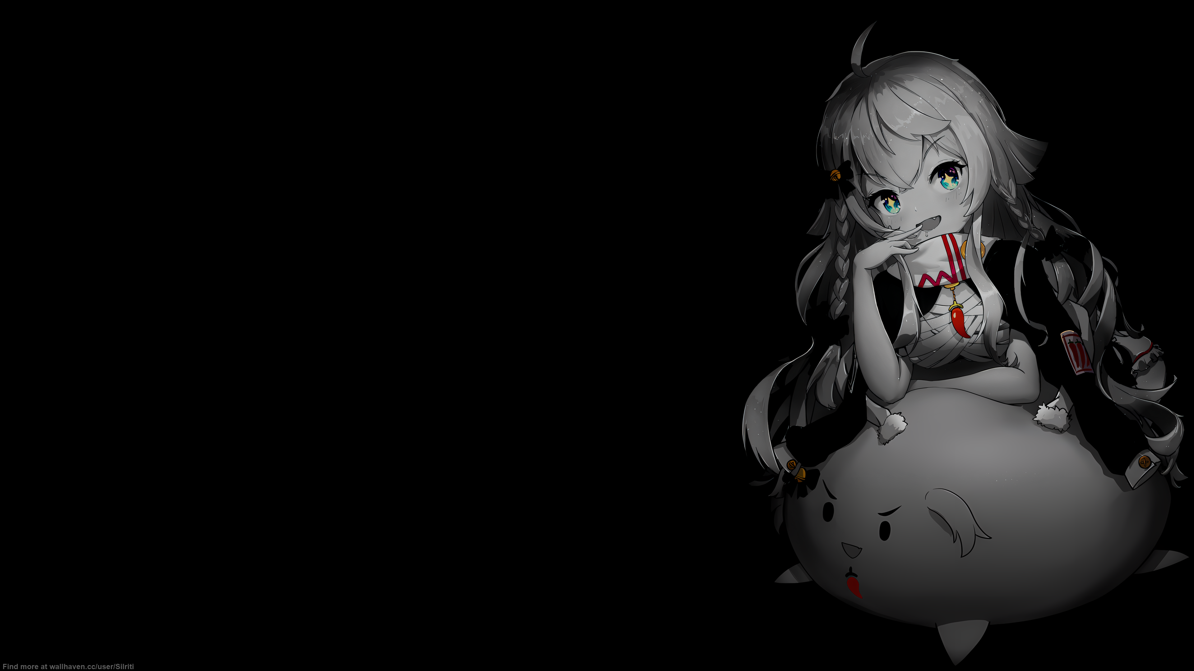 4K anime girl with braids and star eyes on black background HD Wallpaper