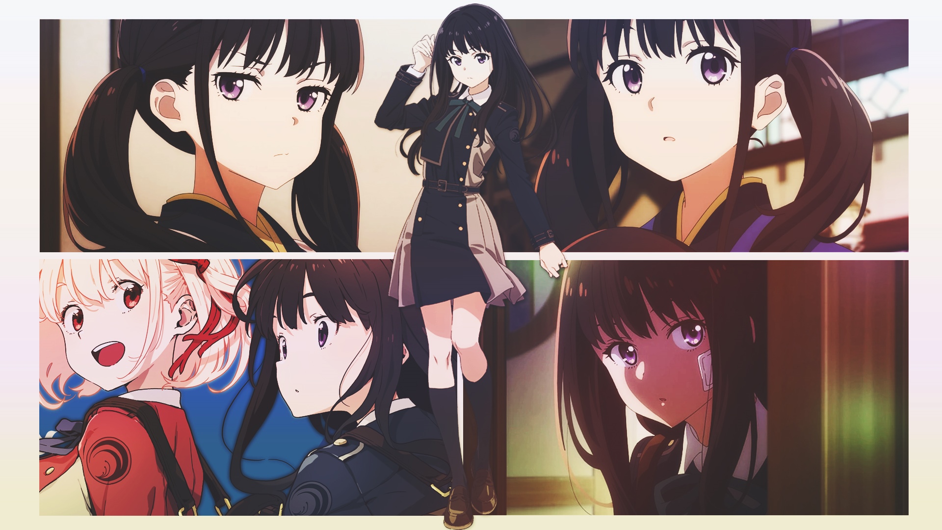 Lycoris Recoil Collage: Chisato and Takina HD Wallpaper