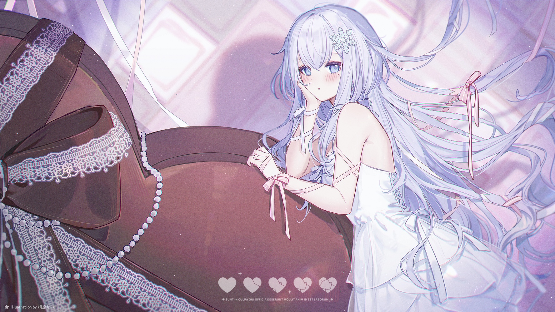 Girl with blue hair and blue eyes in a white dress HD Wallpaper