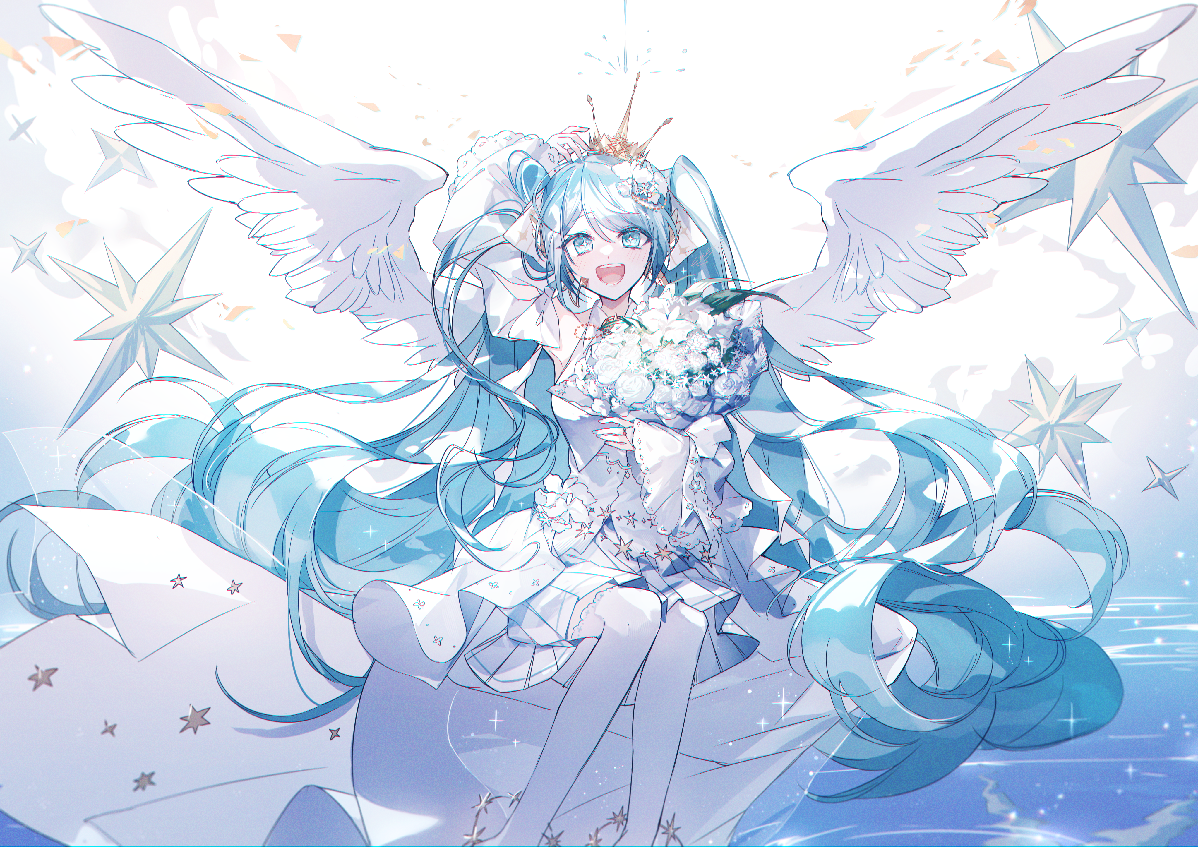 Hatsune Miku with Wings and Crown HD Wallpaper