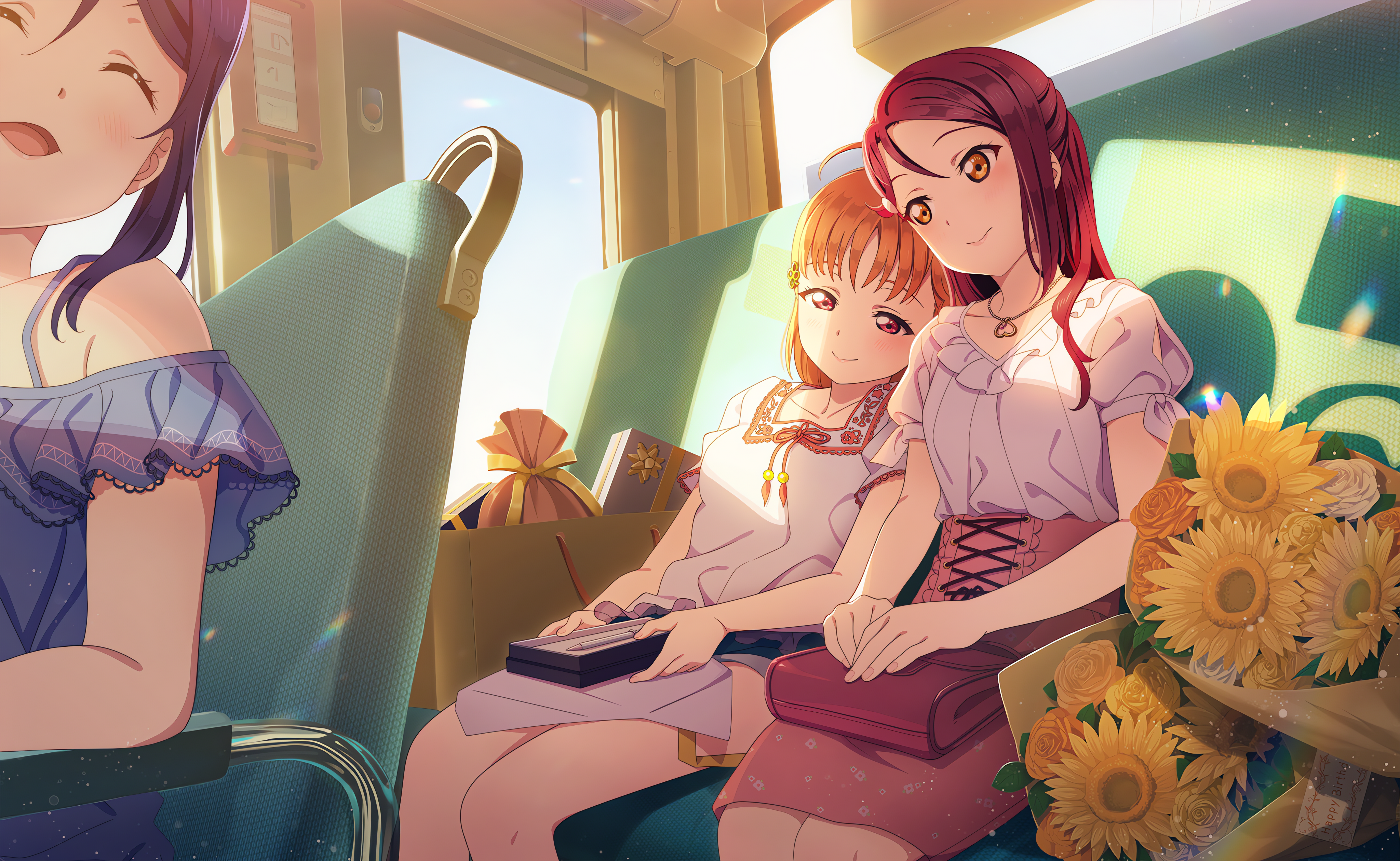 4K Love Live! Sunshine! Takami Chika and friends on a bus HD Wallpaper