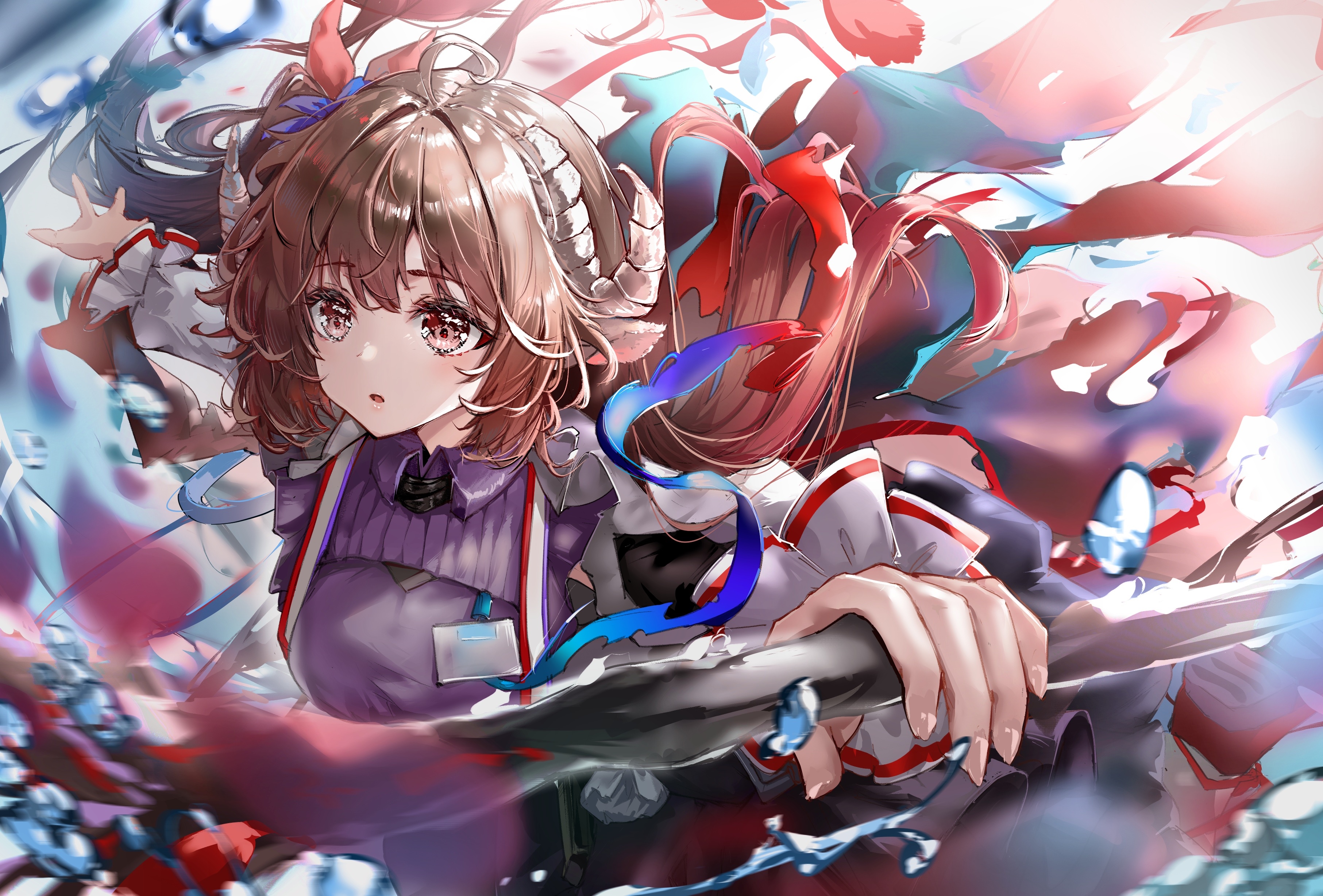 Arknights Eyjafjalla with horns and brown eyes HD Wallpaper