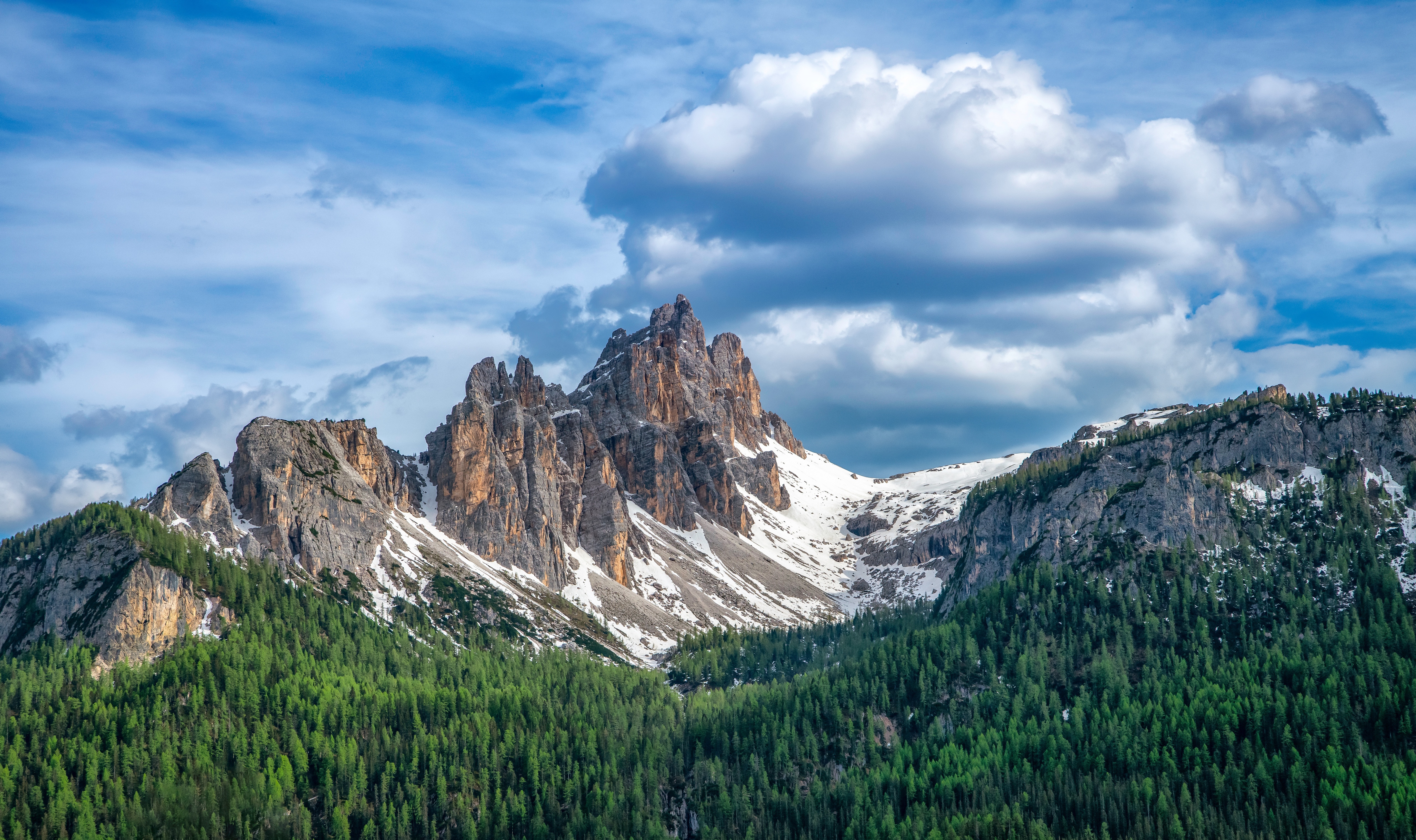 4K Dolomites Mountains Landscape with Forest and Snow HD Wallpaper