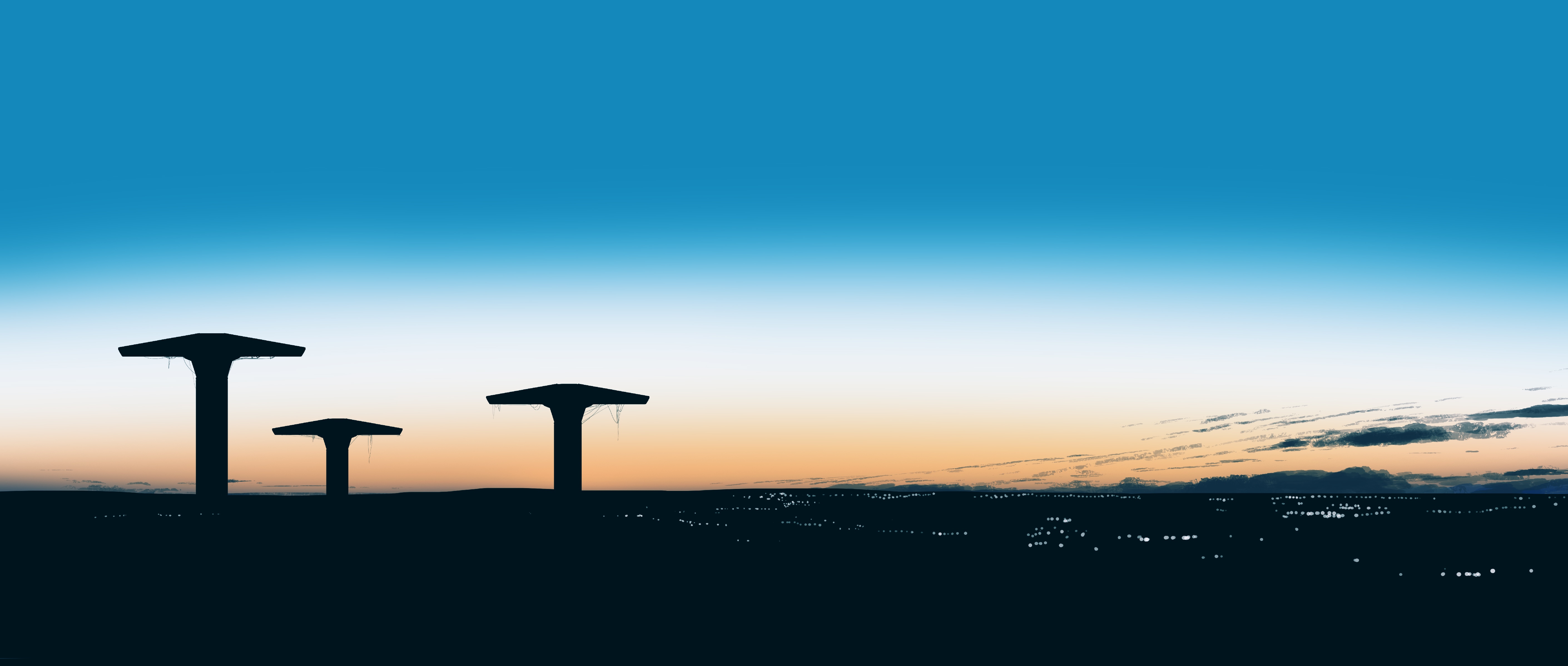 Silhouettes of structures against a sunrise sky HD Wallpaper