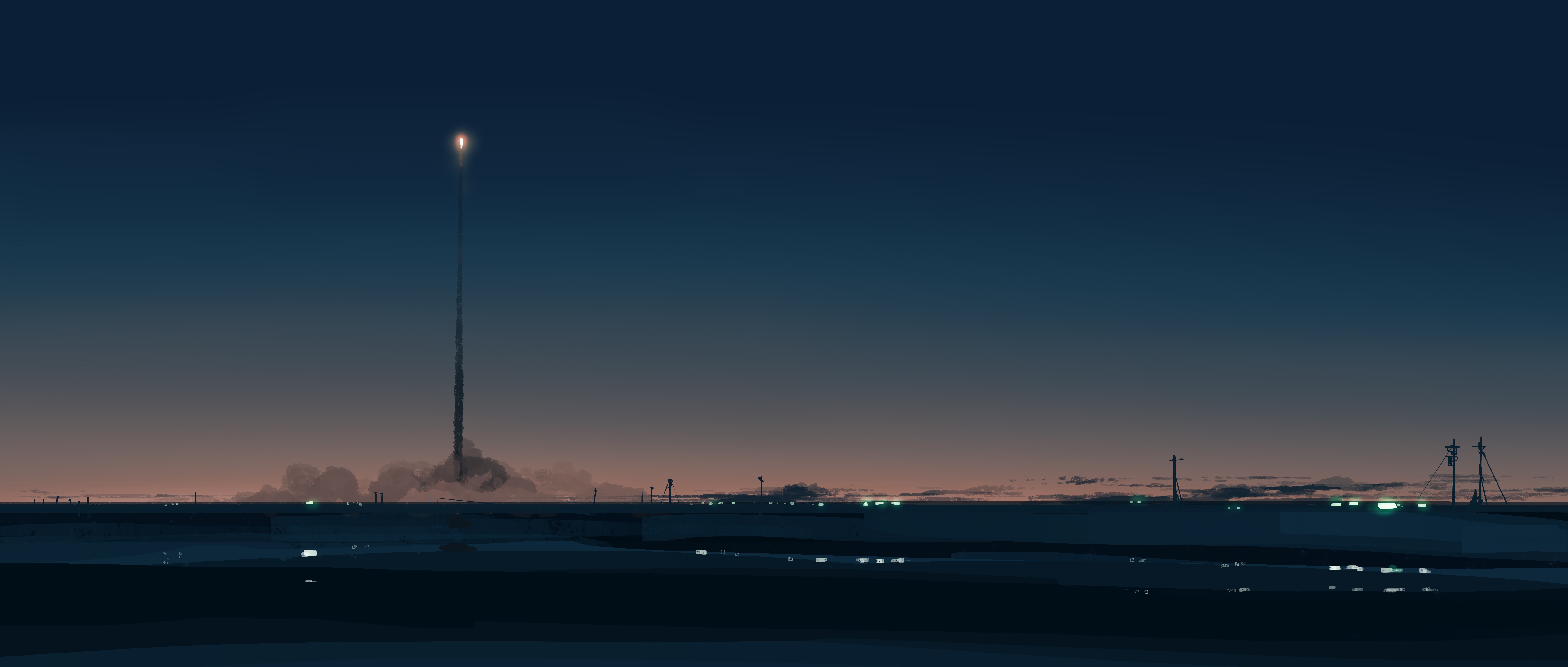 Rocket Launch at Sunset Glow HD Wallpaper