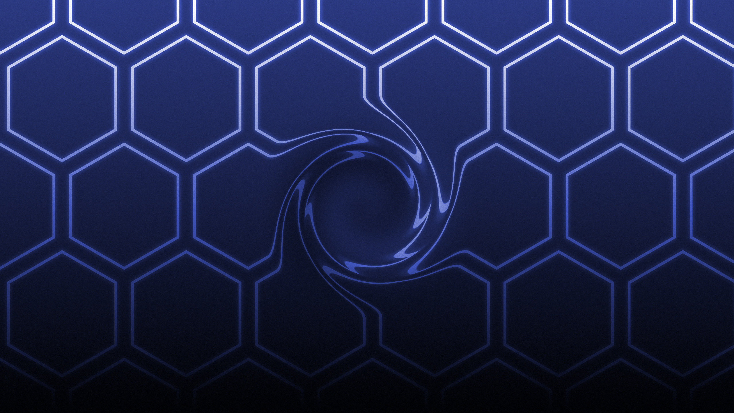 Blue Neon Hexagon Pattern with Swirling Vortex HD Wallpaper