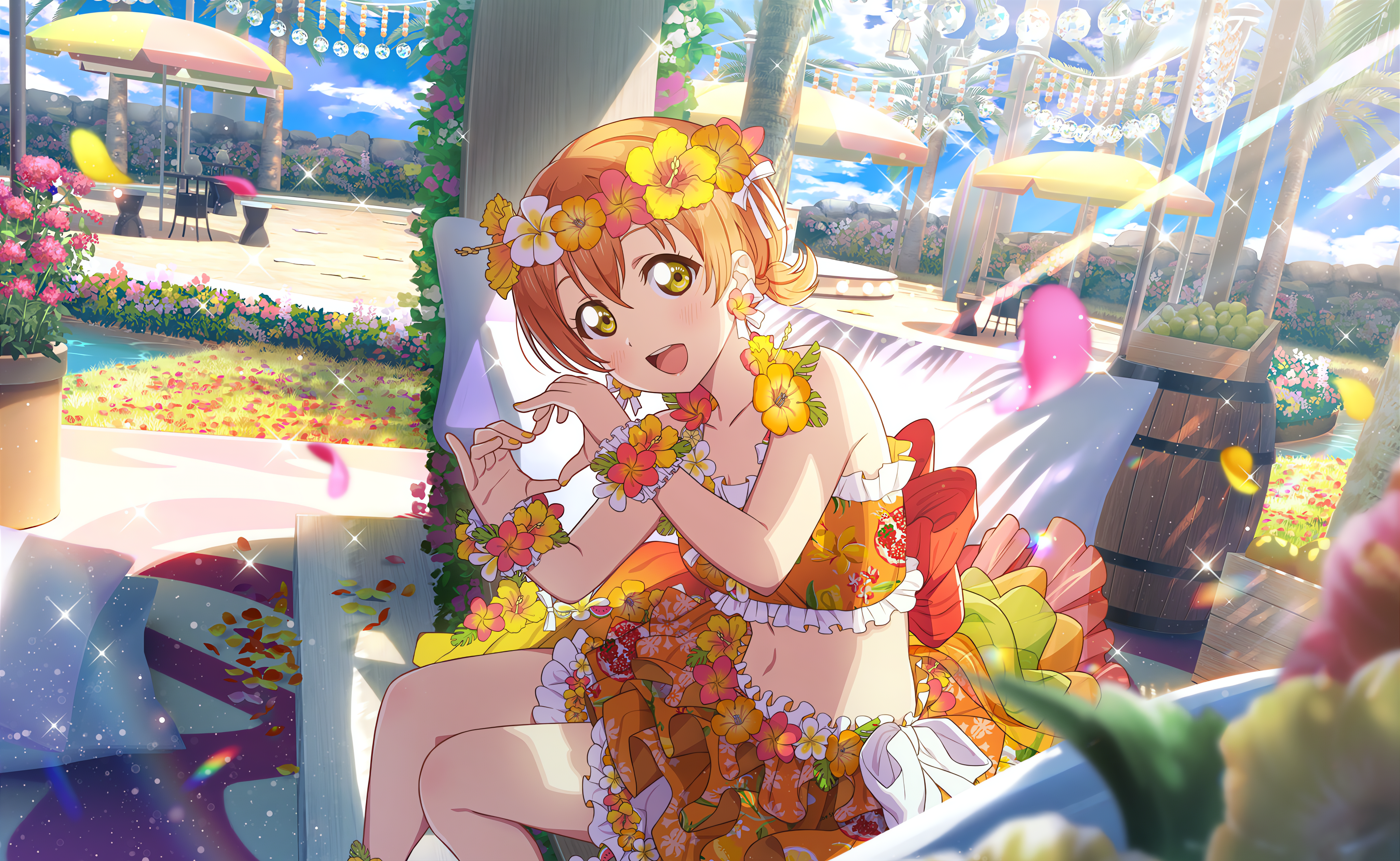 4K Hoshizora Rin in Swimwear with Flowers HD Wallpaper