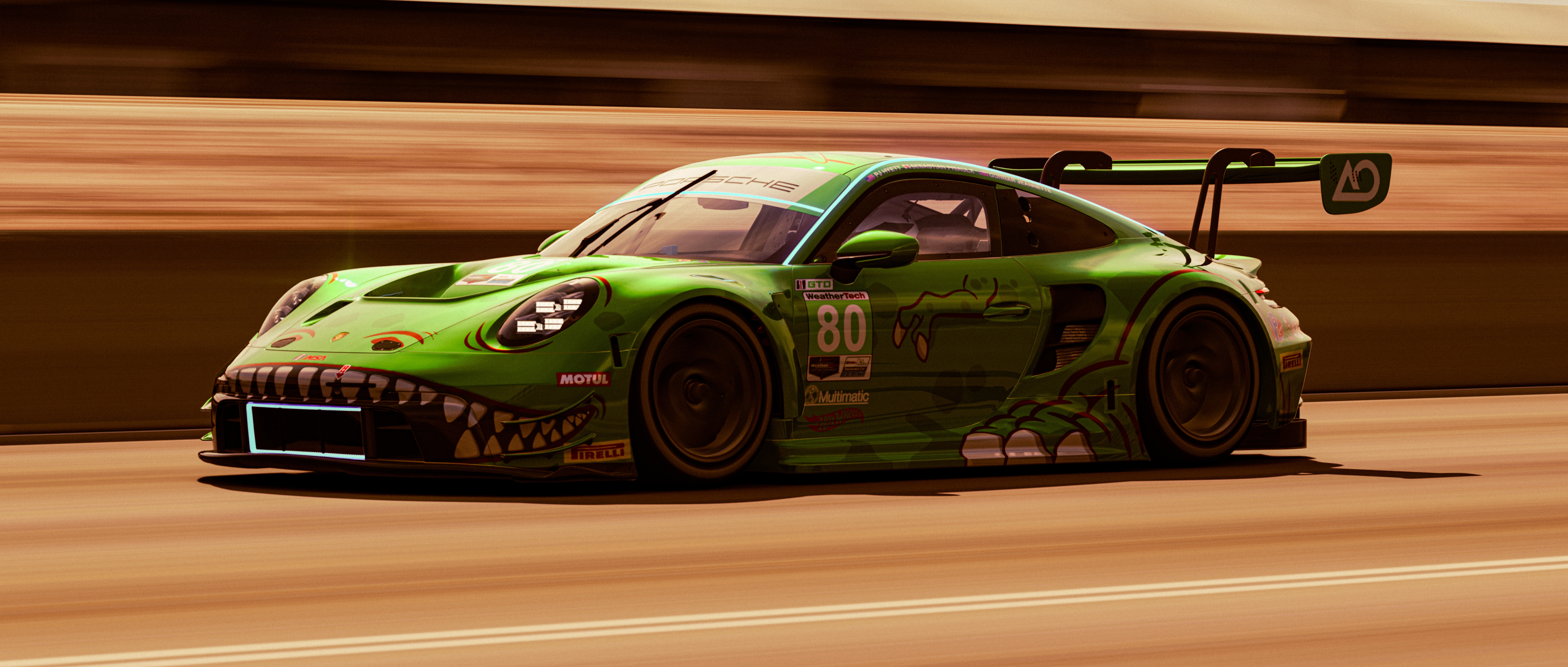 Green Porsche GT3 race car with shark livery HD Wallpaper