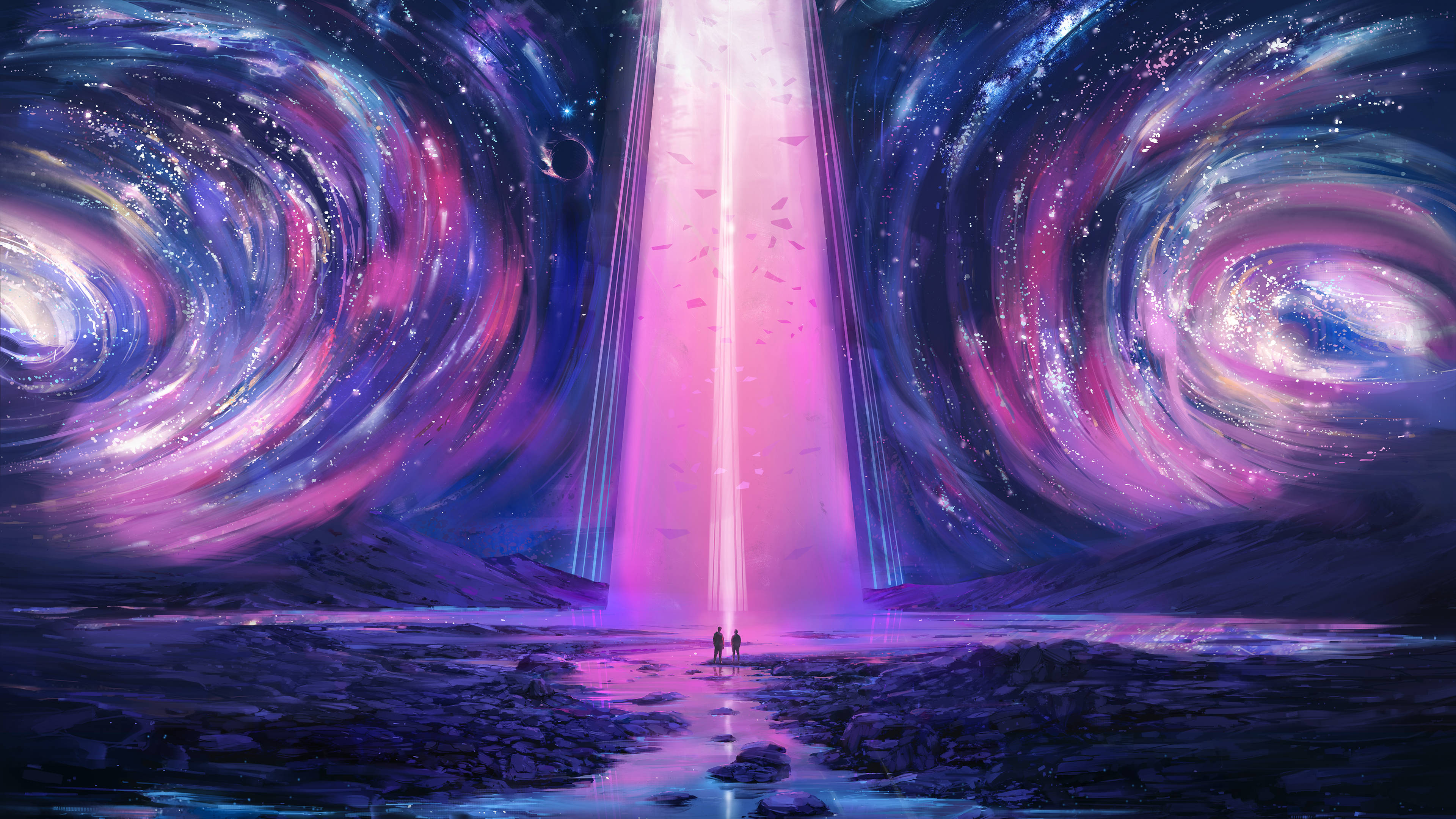 4K Fantasy Art Landscape with Cosmic Swirls HD Wallpaper