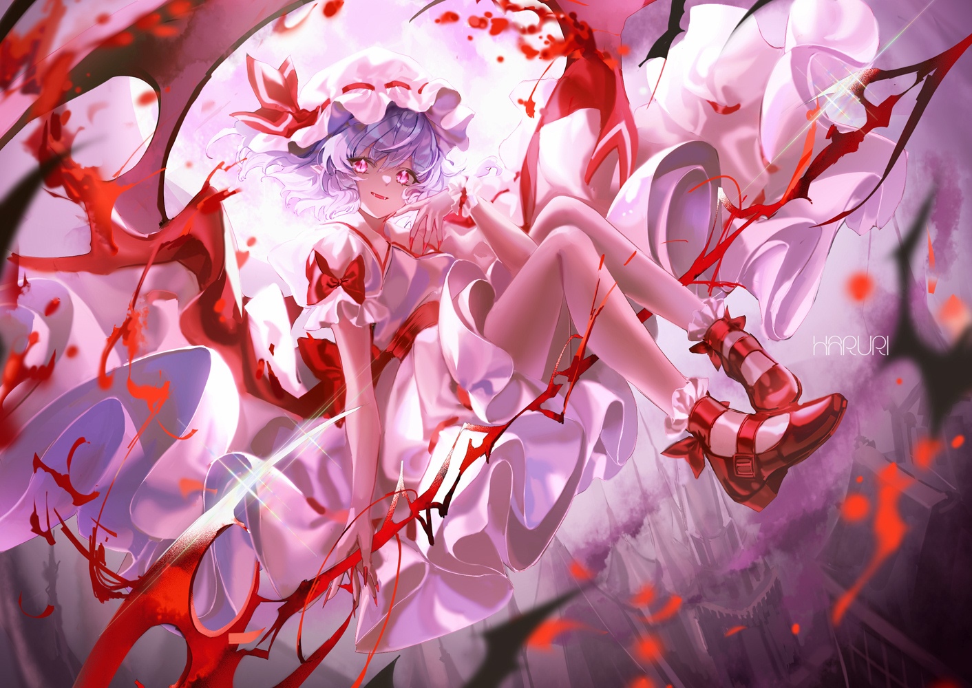 Remilia Scarlet from Touhou with blood and wings HD Wallpaper