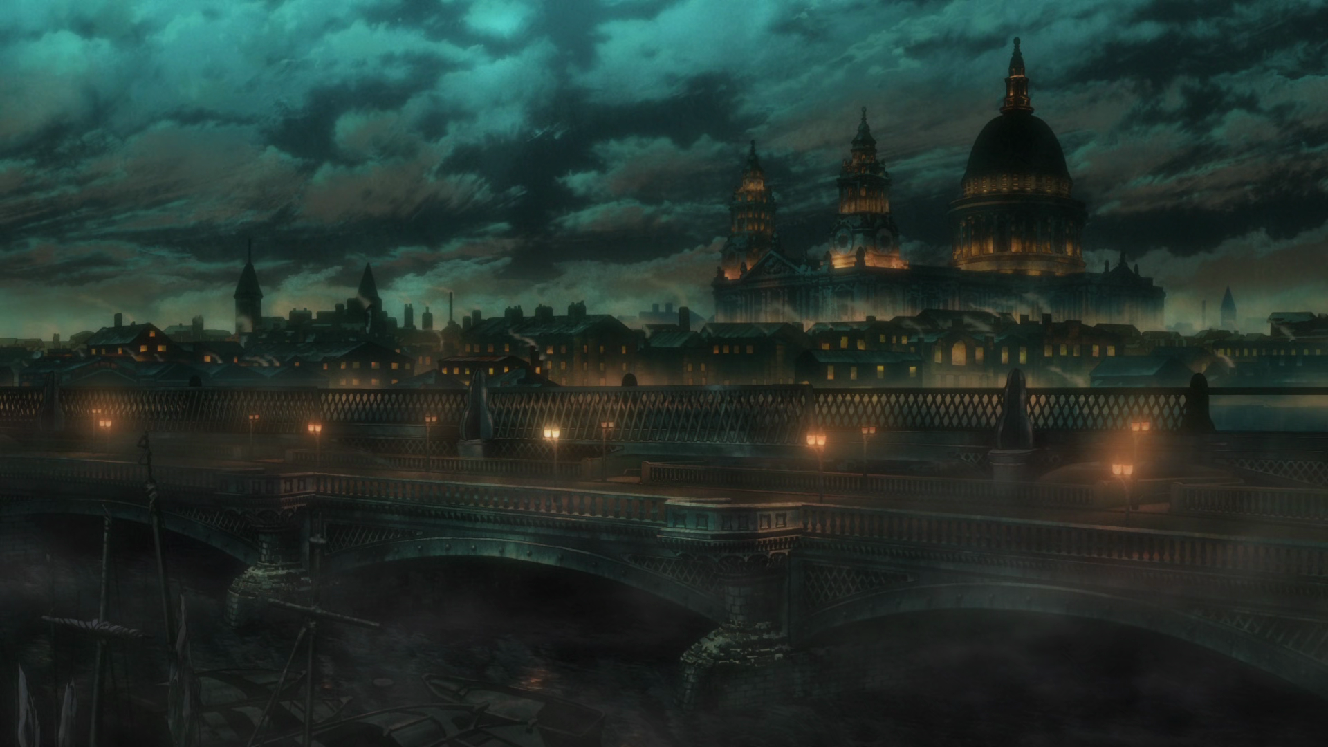 Cityscape at night with a bridge and prominent buildings HD Wallpaper