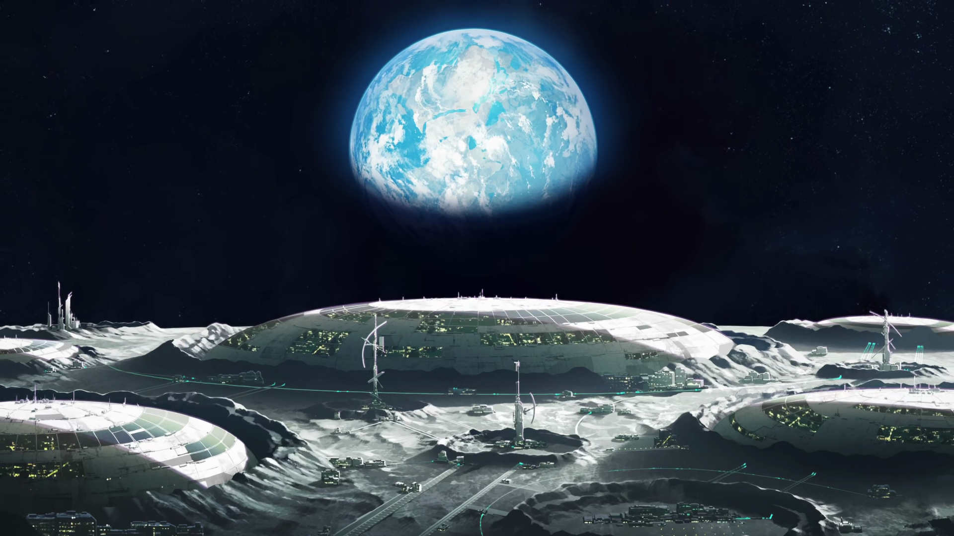 Moon base with Earth in the background HD Wallpaper
