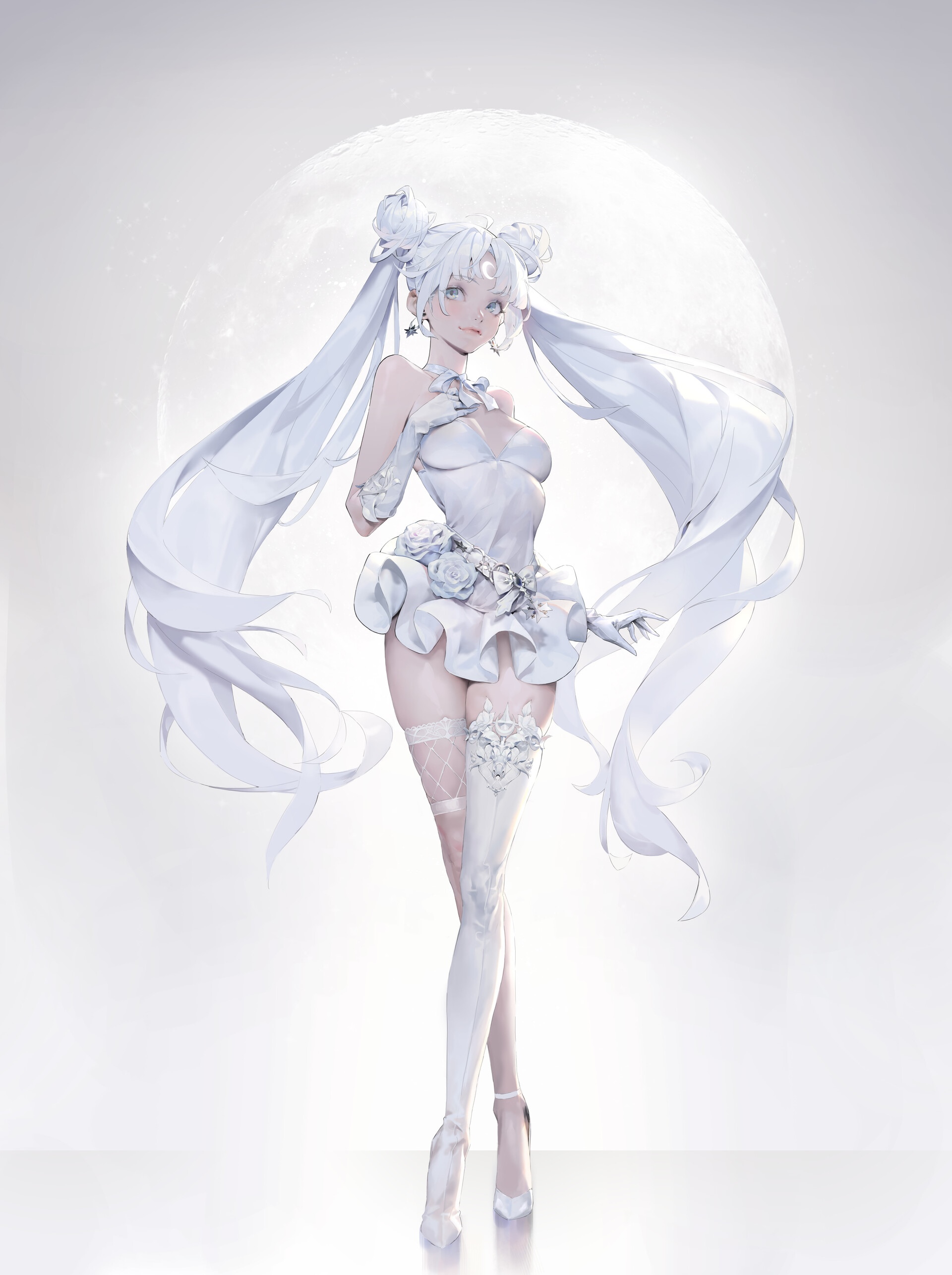 Sailor Moon in a white dress with twintails HD Phone Wallpaper