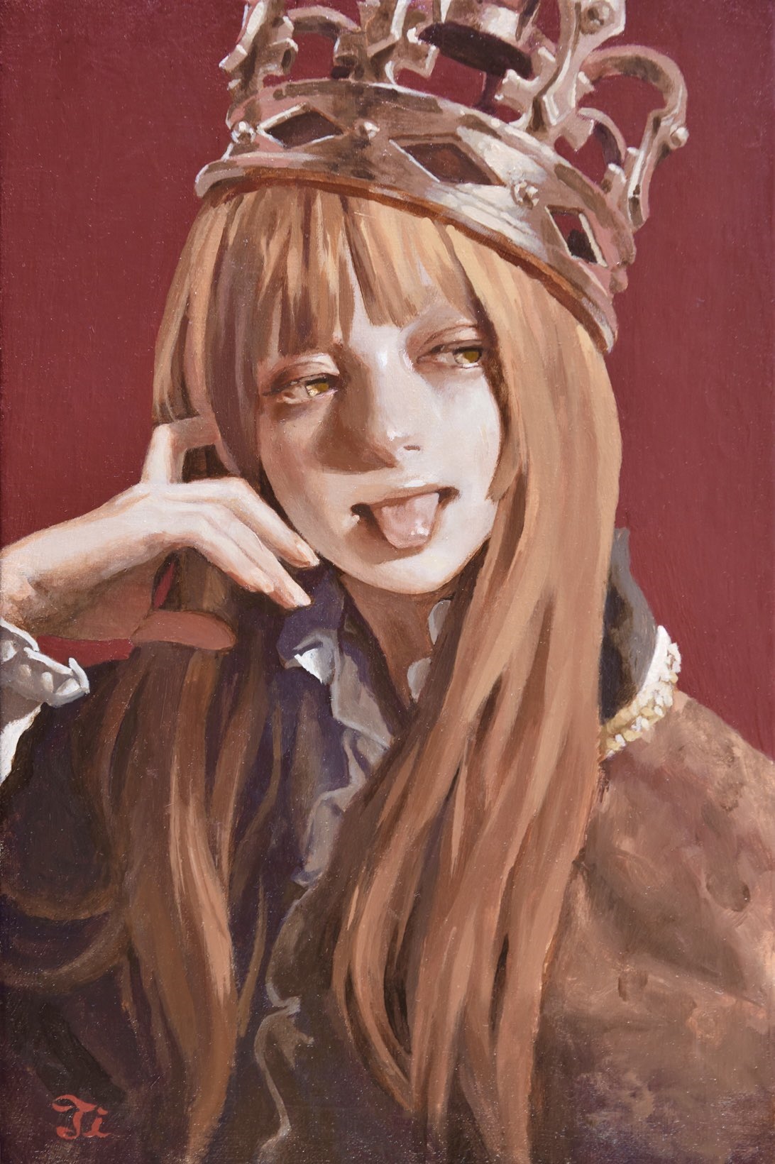 Woman with a crown sticking her tongue out HD Phone Wallpaper