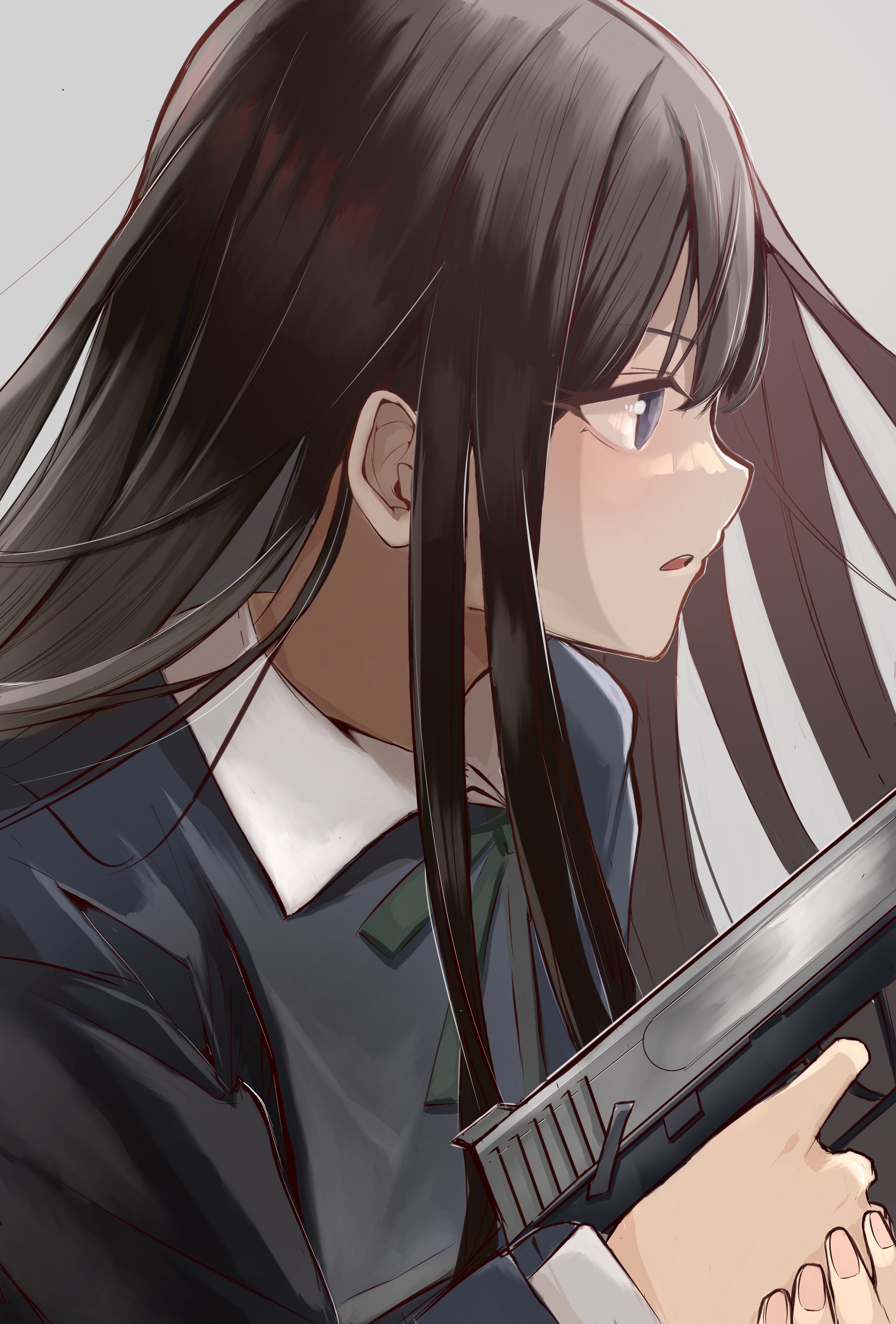 Inoue Takina from Lycoris Recoil holding a gun HD Phone Wallpaper