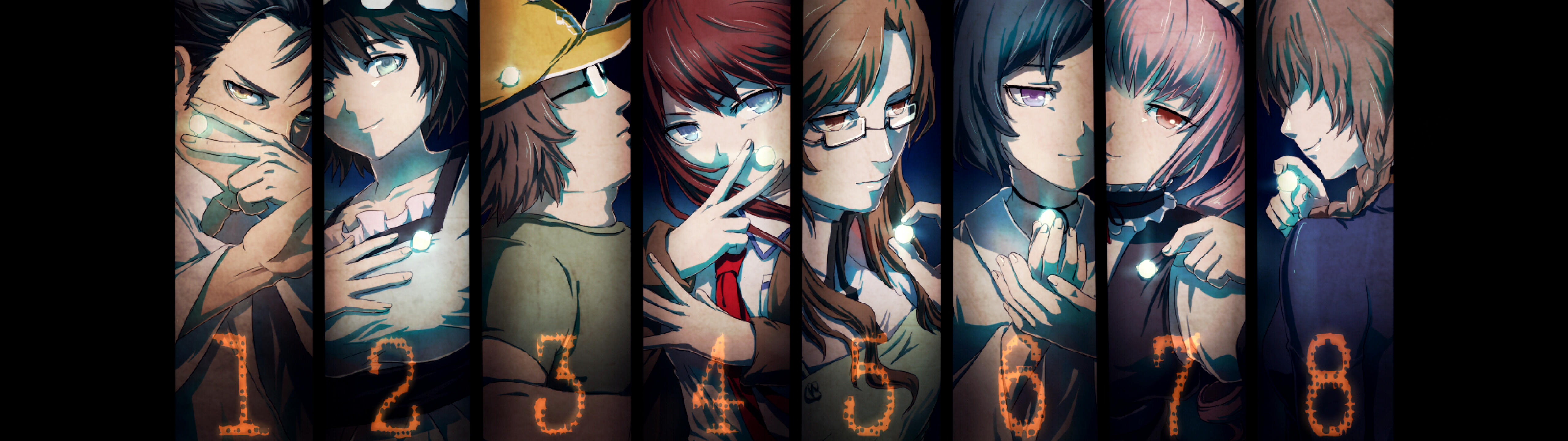 Steins;Gate Characters with Numbers 1-8 HD Wallpaper