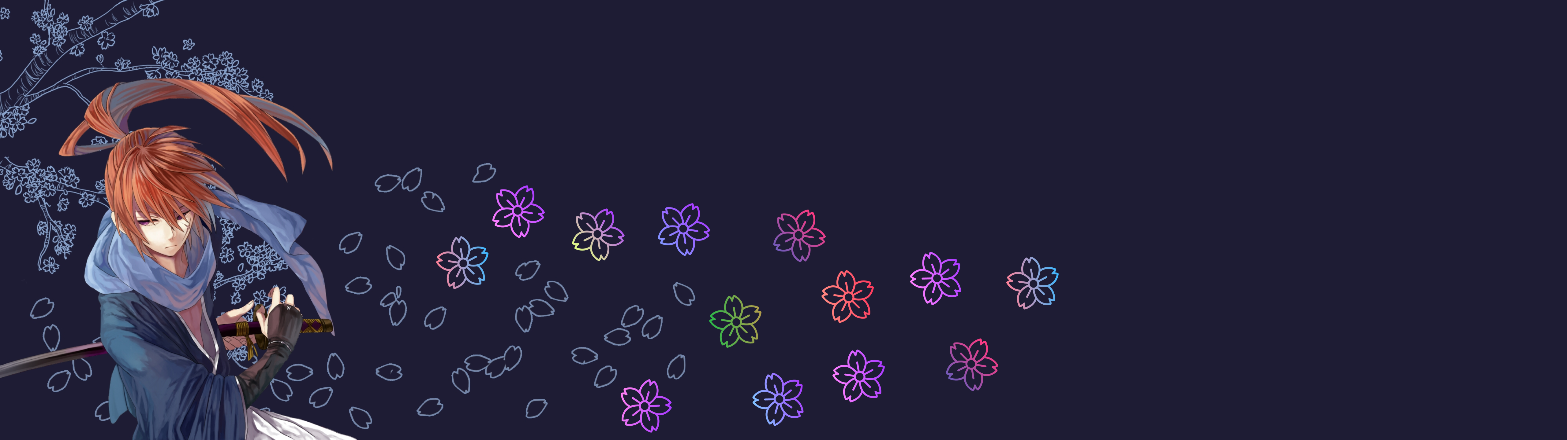 Samurai X with Katana and Cherry Blossoms HD Wallpaper
