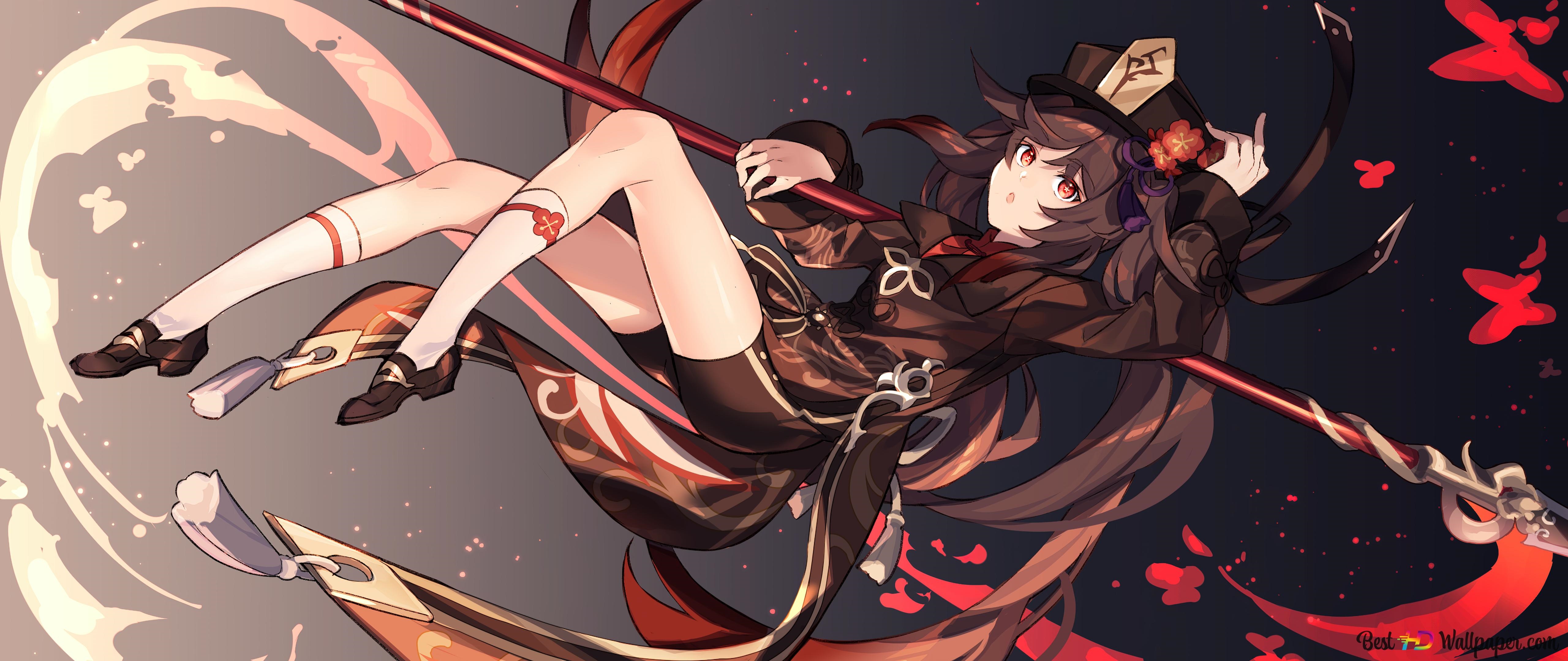 4K Genshin Impact Hu Tao with Hat and Red Eyes HD Wallpaper