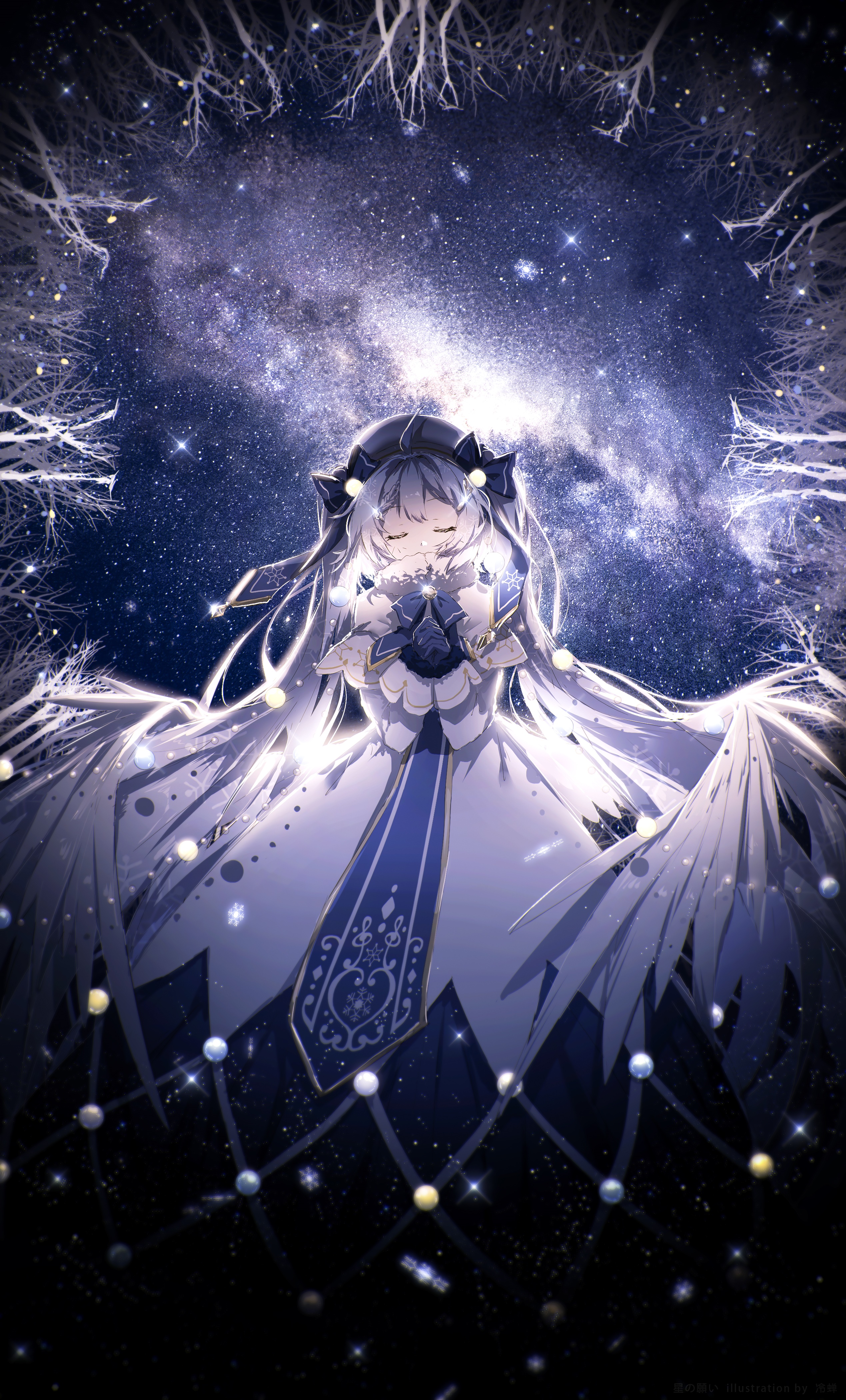 Girl with wings in starry sky HD Phone Wallpaper