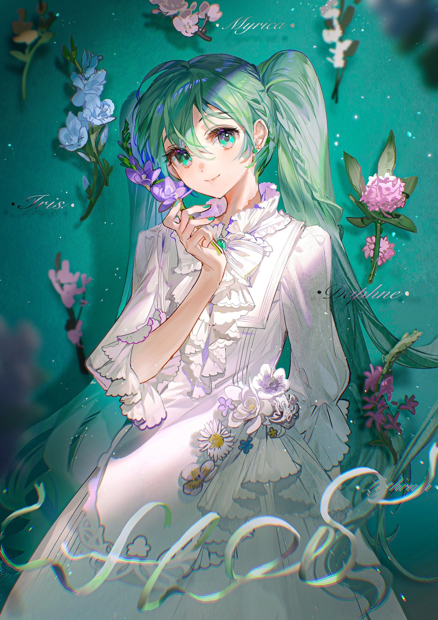 Hatsune Miku in a white dress with flowers HD Phone Wallpaper